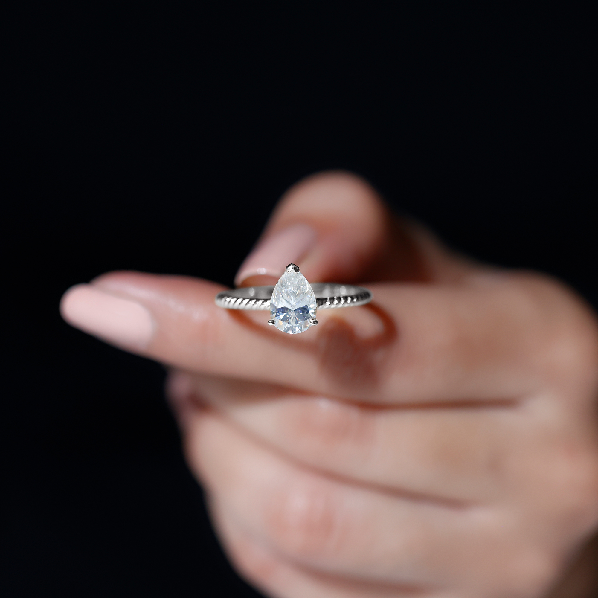 thumbnail video image 2 of Rosec Jewels Womens Moissanite Teardrop Engagement Ring 2 Carat - 7X10 mm Pear Shape - D-VS1 Quality Authentically Certified, 18K White Gold, US 11.00, 2 of 9