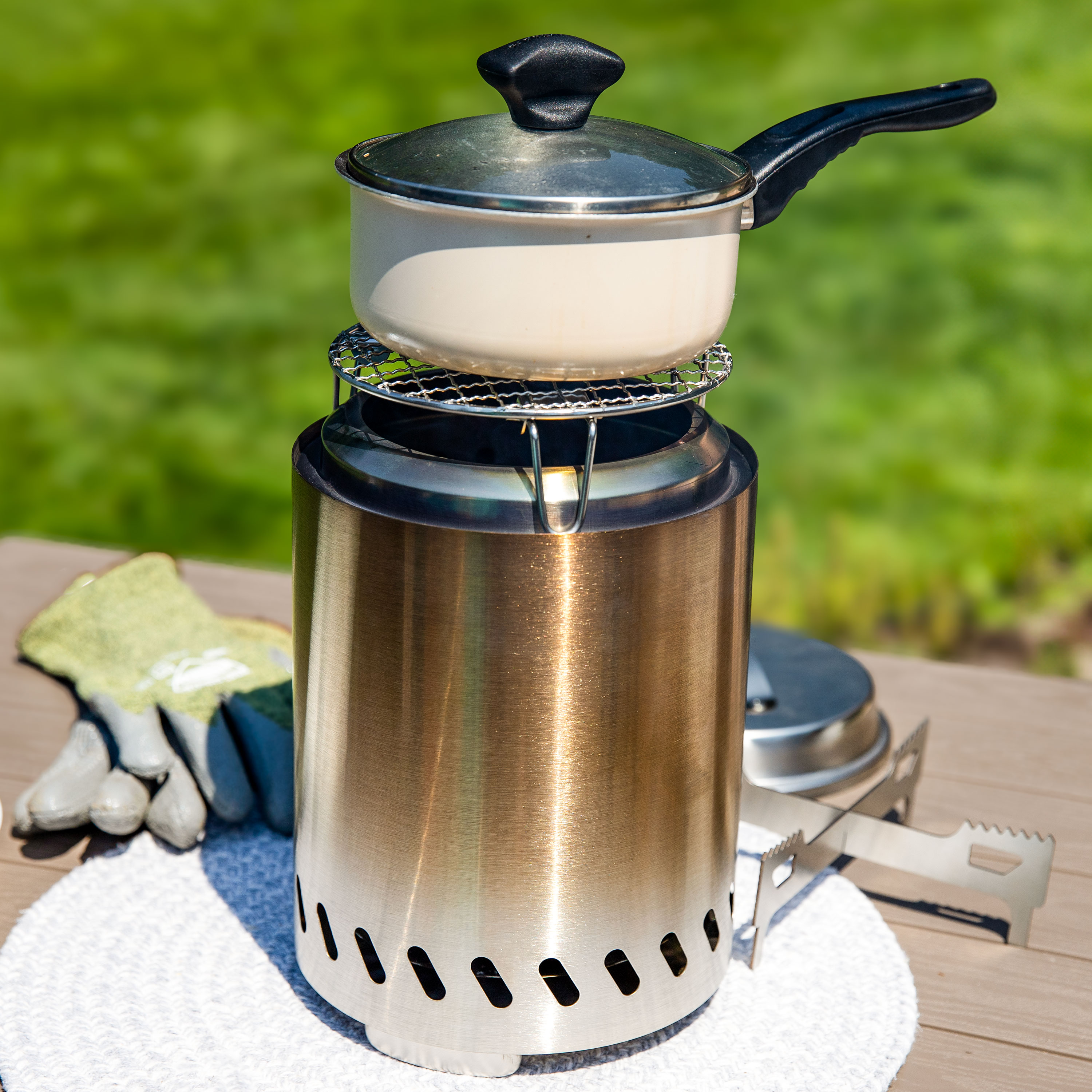 thumbnail video image 2 of Sunnydaze 3-Piece Stainless Steel Smokeless 7.25" Diameter Tabletop Fire Pit Accessory Kit, 2 of 14