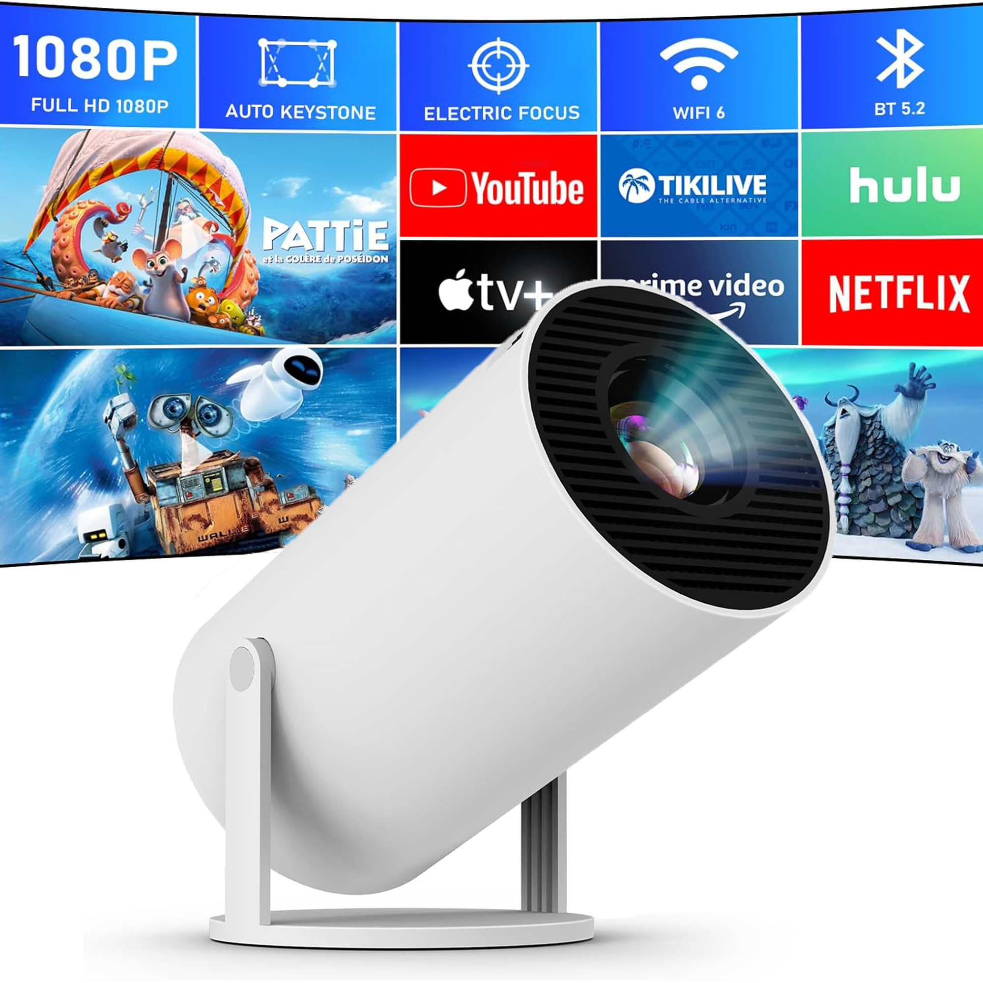 Mini Portable Projector, Projector 4K 1080P Support with 180