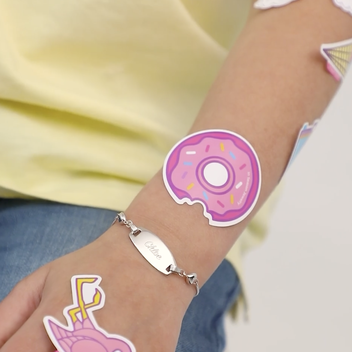 thumbnail video image 2 of 925 Sterling Silver Heart Tag Identification Bracelet For Toddler Girls 4.5", 2 of 6