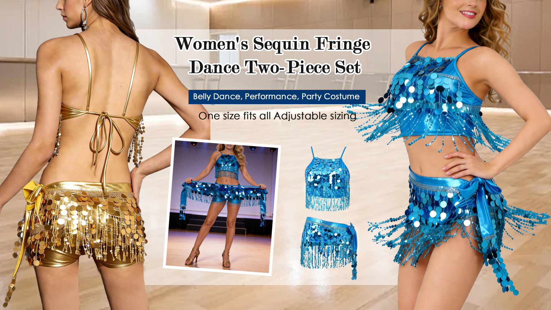 thumbnail video image 2 of FEOYA Womens Sequin Tassel Skirts Rave Fringe Hip Scarf Sparkly Halter Top 2Pcs Latin Dance Dress Outfit White for Bonfire Party Clubwear Carnival Rave Birthday New Year, 2 of 7