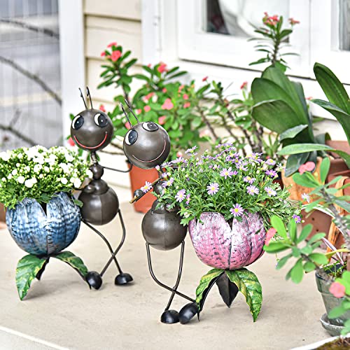 thumbnail video image 2 of Sungmor Metal Home Garden Planters Outdoor 15" Ant Statues Decorative Flower Pots 2PCS, 2 of 8