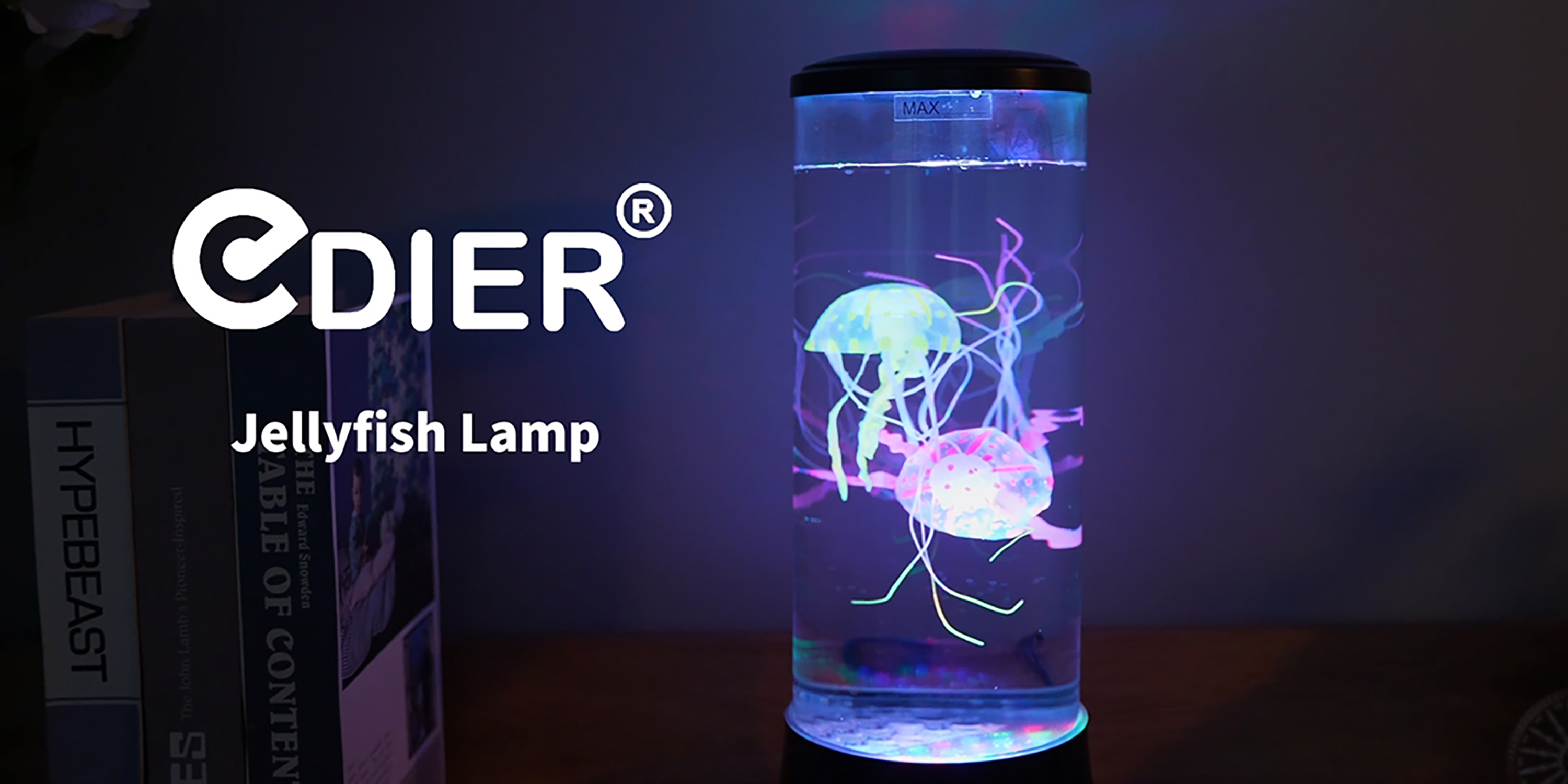 thumbnail video image 2 of EDIER 15" Jellyfish Lamp, LED Fantasy Jelly Fish Light, 7 Color Setting Jellyfish Tank Table Lamp, 2 of 7