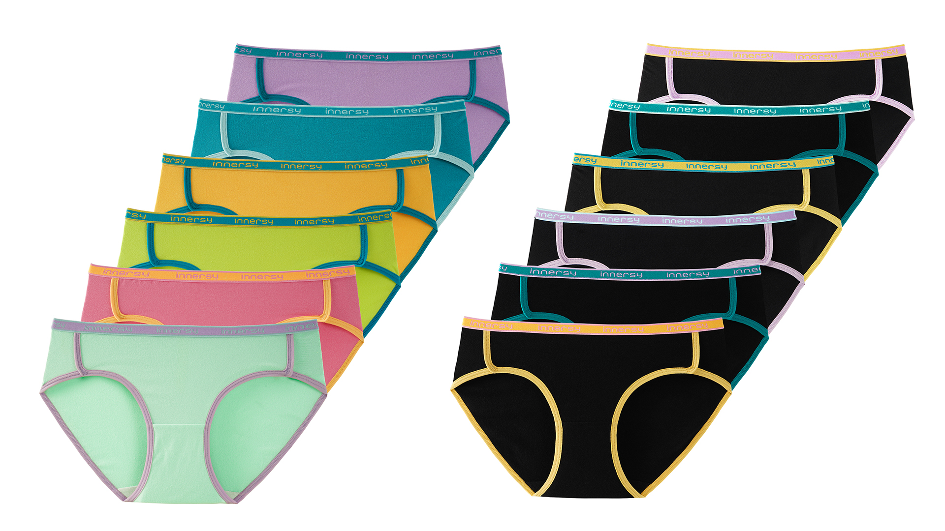 thumbnail video image 2 of INNERSY Girl's Cotton Underwear Split Hipster Panties for Teens 6-Pack (10-12 Years,Bright Colors), 2 of 7