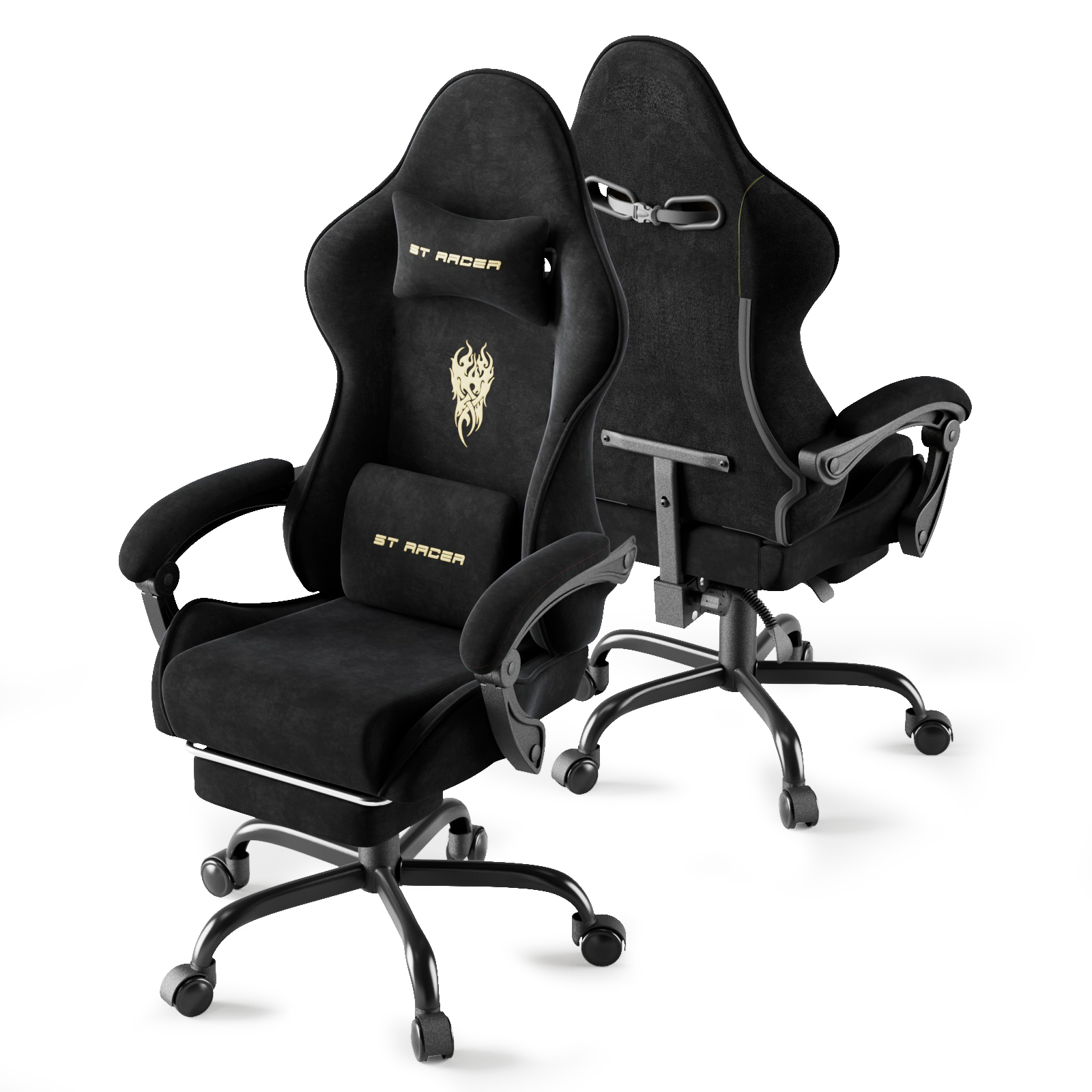 thumbnail video image 2 of Huracan Velvet Fabric Gaming Chair High Back Computer Chair with Footrest and Lumbar Cushion Ergonomic PC Gamer Chiar for Adults Racing Video Gaming Chair for Home Office,Gray, 2 of 10