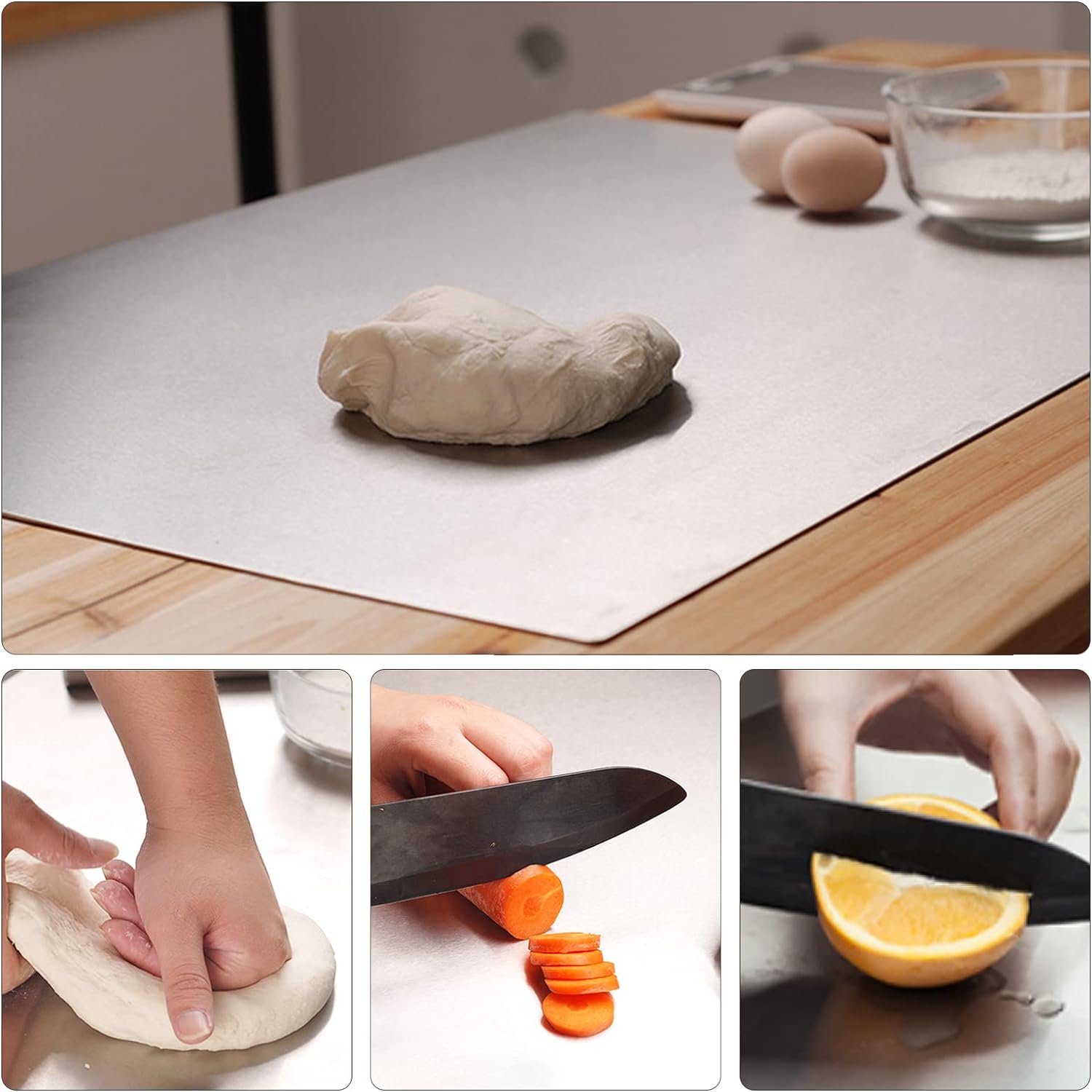 thumbnail video image 2 of Gomok 304 Stainless Steel Cutting Board for Kitchen, 19.7"L x 19.7"W Square Chopping Board with Lip, Double-Sided for Use, Silver, 2 of 10