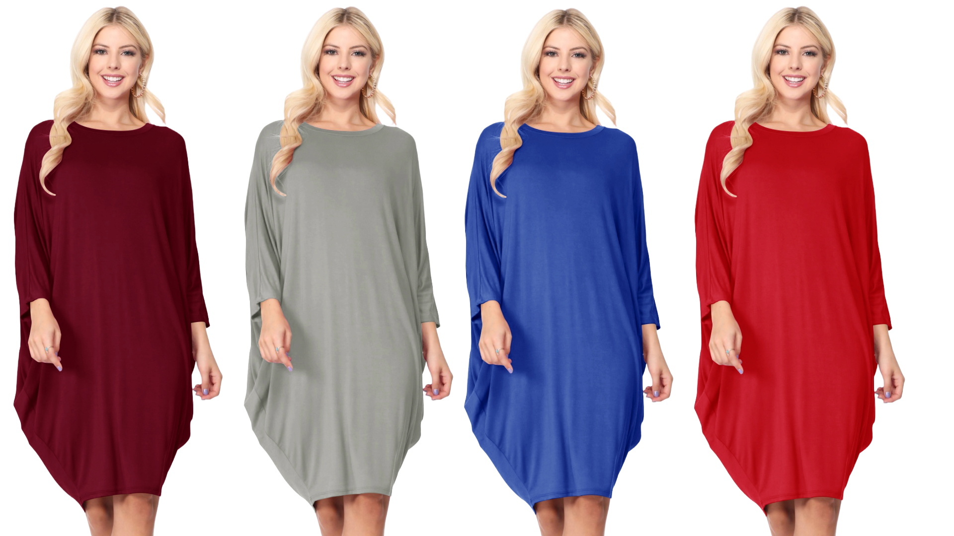 thumbnail video image 2 of Women's Elegant Plus Size Loose Fit Dress Side Draped Dolman Sleeve Midi, 2 of 4