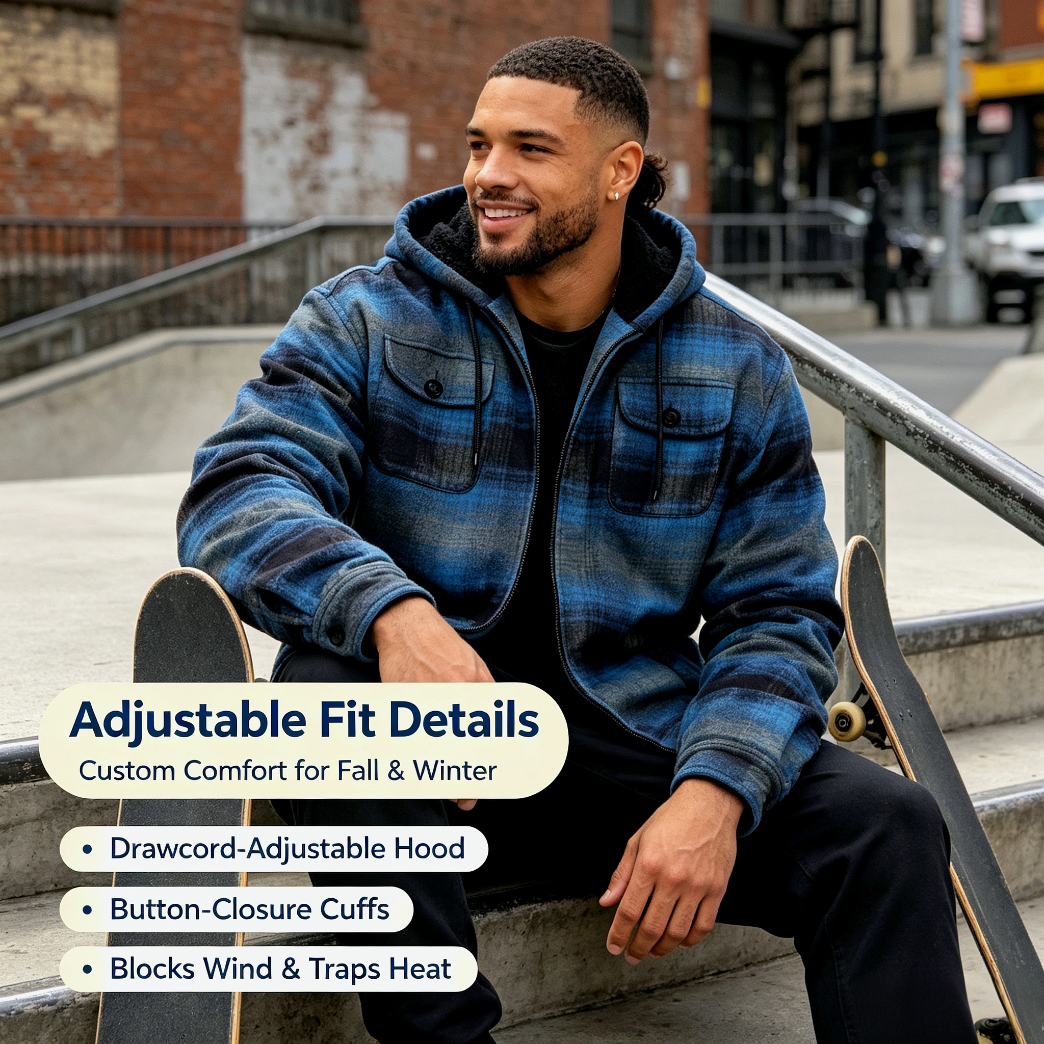 thumbnail video image 2 of Men’s Plaid Flannel Hoodie Jacket, Sherpa Lined Full Zip Winter Flannel Jacket for Men, 2 of 11