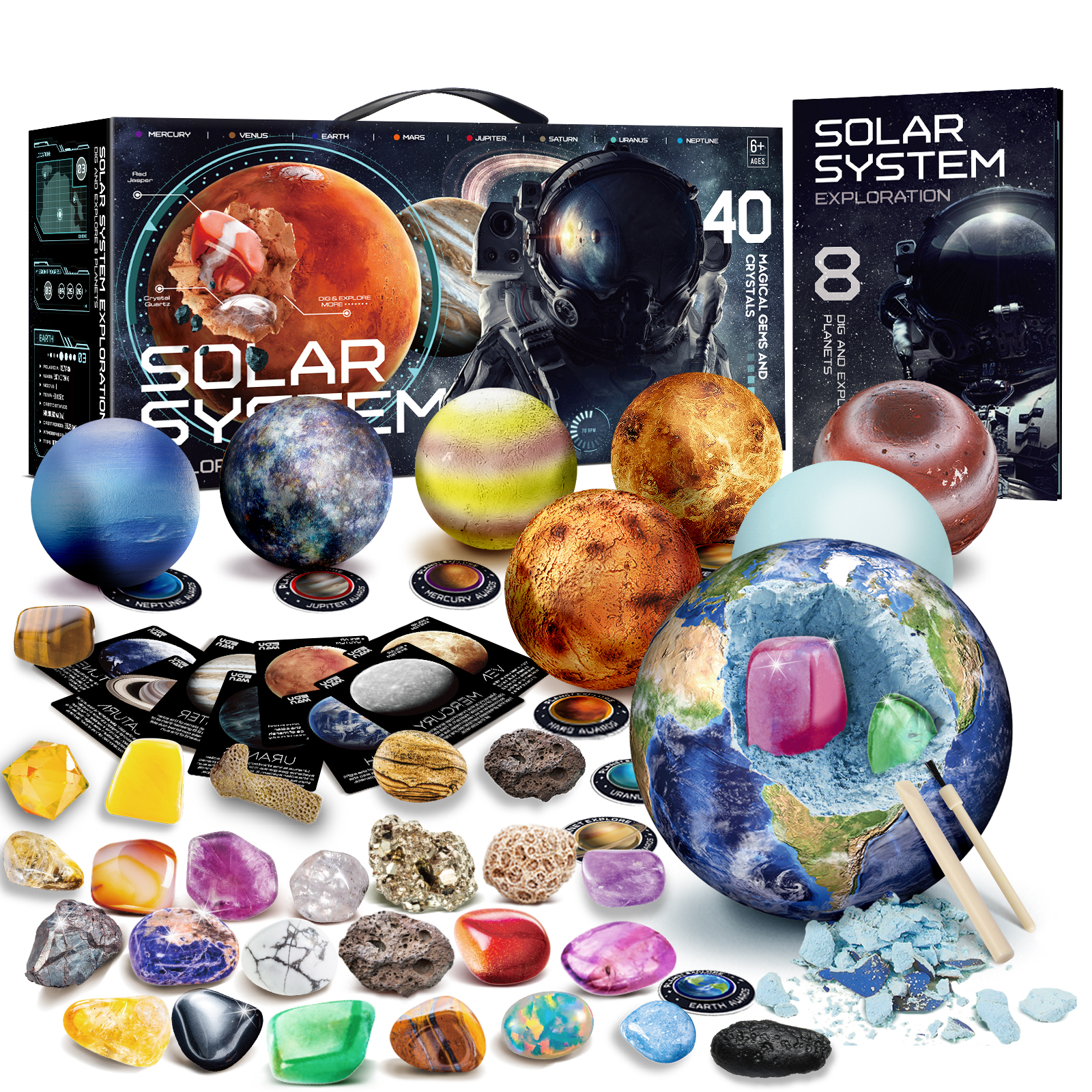 thumbnail video image 2 of Piano Potato Galaxy Gemstone Dig Kit for Kids - Dig It Up 40 Gems & Crystals with Mining Kit Tools - Educational Science Gem Digging Kits - STEM Planet Space Toys for Boy & Girl - Rock Collection, 2 of 9