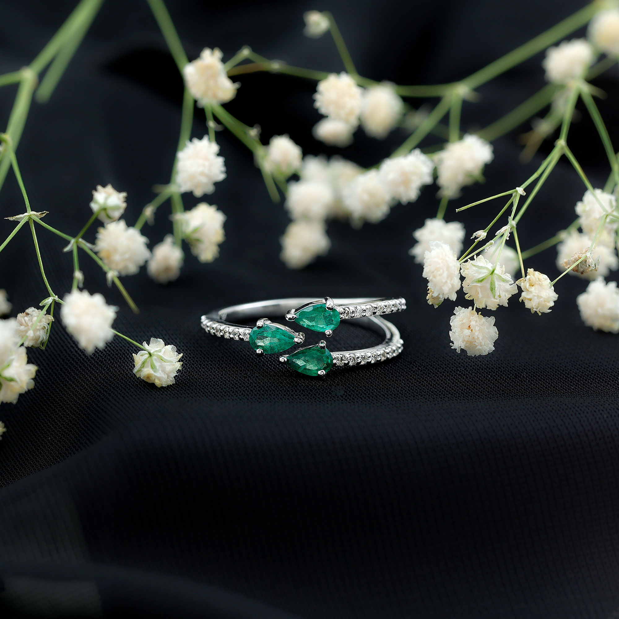 thumbnail video image 2 of Rosec Jewels 1 CT Emerald Diamond Ring, East West Emerald Ring, Emerald Three Stone Ring, Green Emerald Wrap Ring, Diamond and Emerald Ring for Women, 10K White Gold, US 13.00, 2 of 8