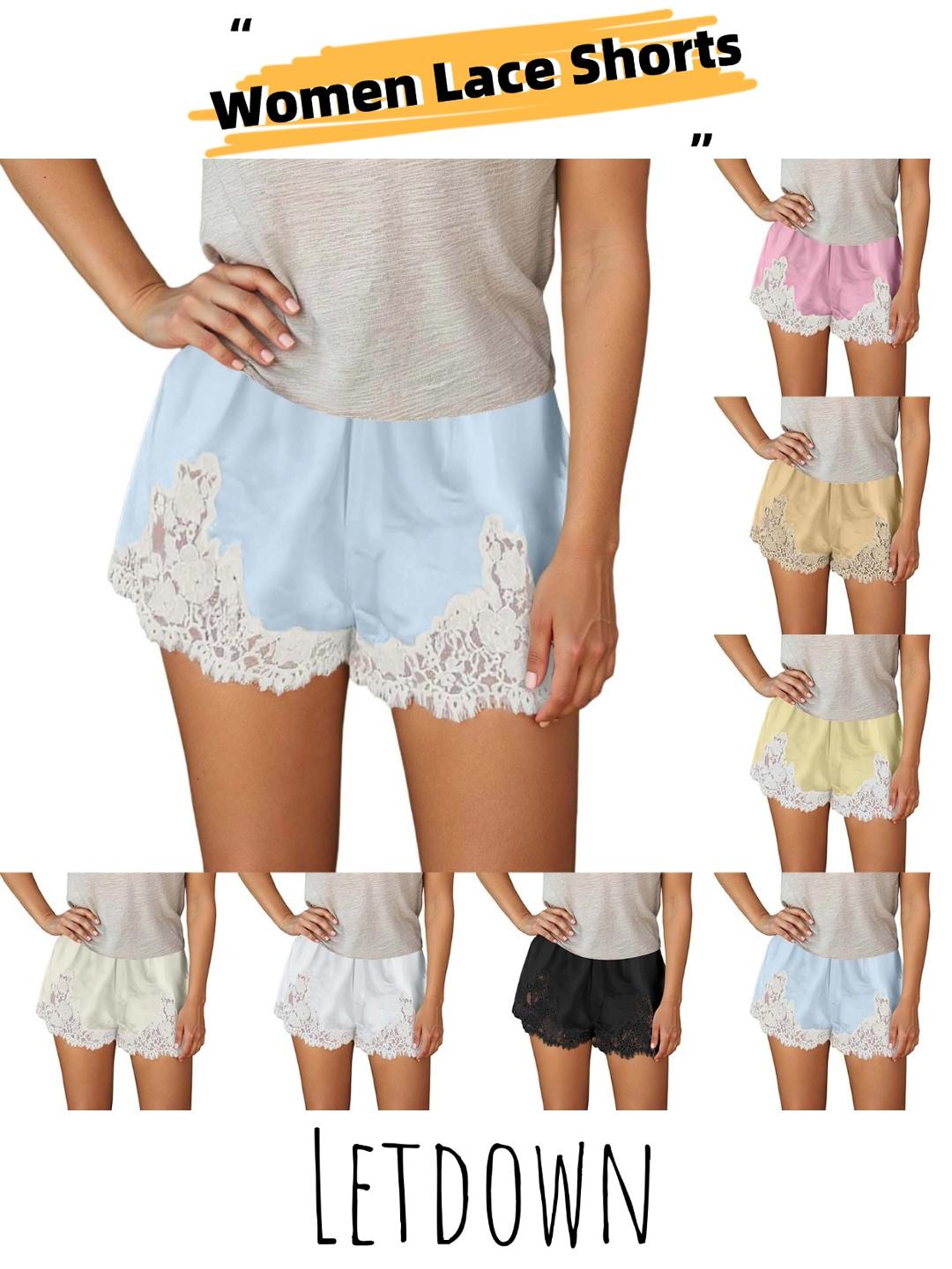 thumbnail video image 2 of Letdown Satin Silk Shorts Women Y2K Low Rise Lace Trim Pajama Mini Micro Shorts Silky French Knickers Half Pjs Bottom Pajama Shorts (Blue, L), 2 of 6