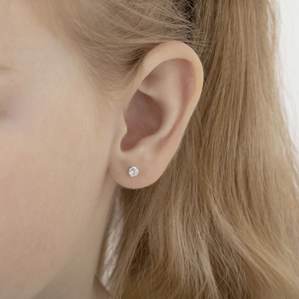 thumbnail video image 2 of Brilliant Prong Simulated Alexandrite Girls Earrings Screw Back 14k White Gold, 2 of 7