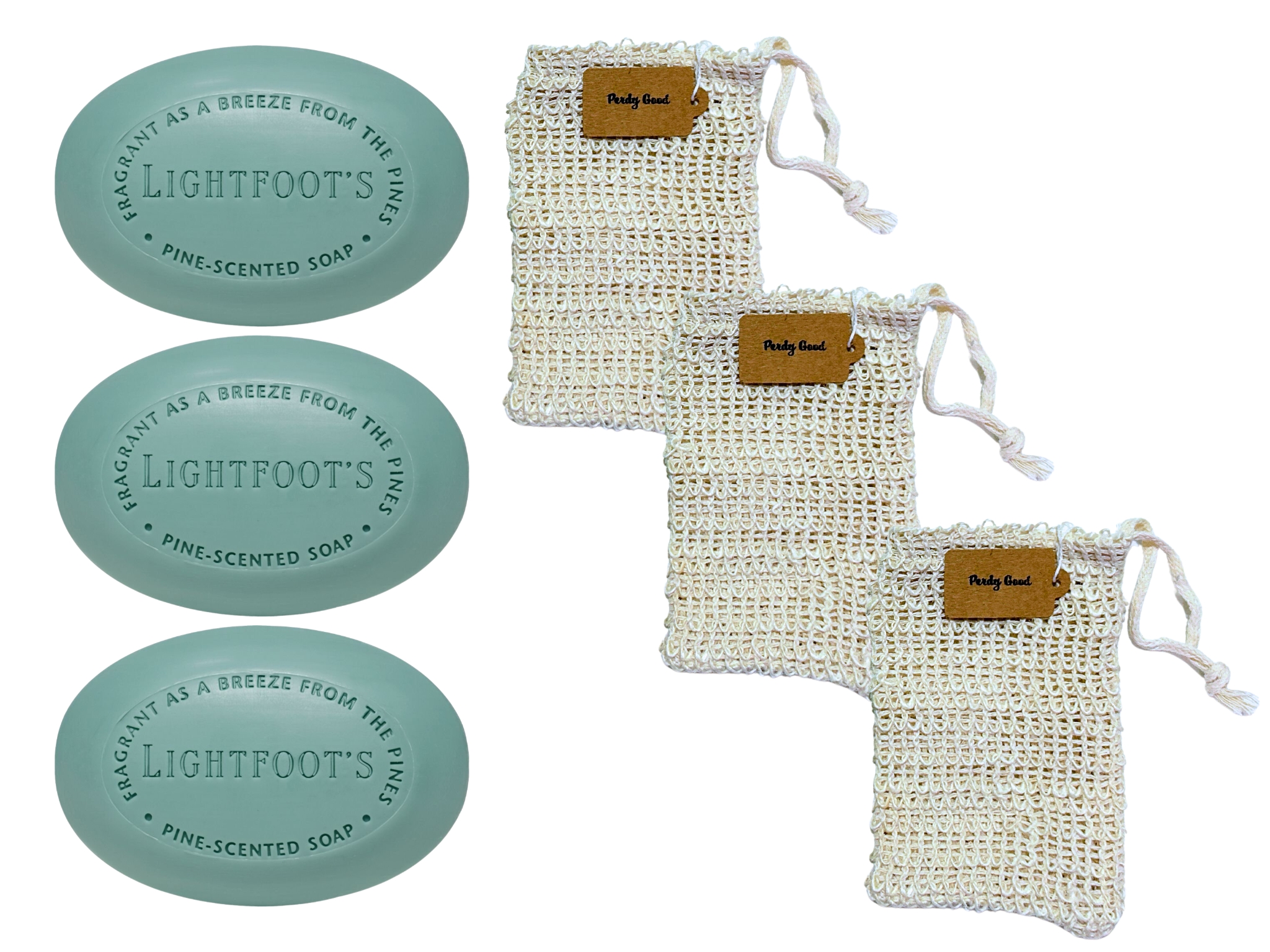 thumbnail video image 2 of Lightfoot's Pine Scented Athletic Soap for Men (3 Bars) with 3 Sisal Soap Bags, 2 of 6