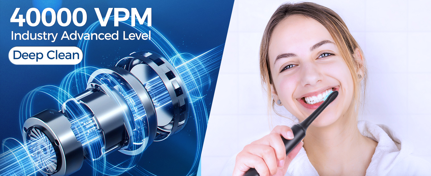 thumbnail video image 2 of Homitt Electric Toothbrush, Rechargeable Electric Toothbrush for Adults Last 60 Days, 40000 Vpm Deep Clean, 5 Modes, 2 Min Timer, IPX7 Waterproof Sonic Toothbrush, Travel Toothbrush, Gifts, 2 of 11