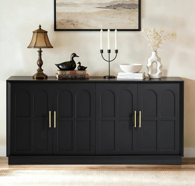 thumbnail video image 2 of LKTART Modern Arched Door Sideboard Buffet Cabinet, Large Wood Storage Accent Cabinet for Living Room, Entryway & Hallway Black, 2 of 11