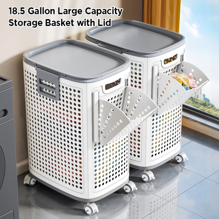 Joybos Wheeled Hamper, Plastic Laundry Hamper with Handle and