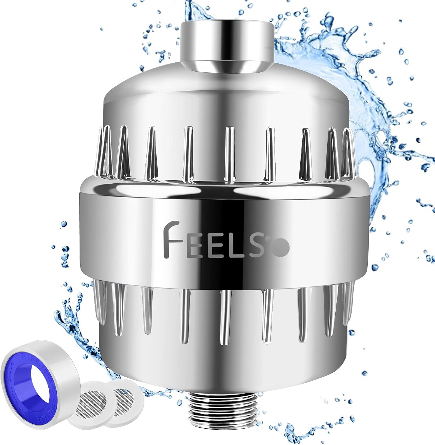 thumbnail video image 2 of FEELSO Shower Head Filter, 18 Stage Stainless Steel Universal Showerhead Water Filters for Hard Water, 2 of 7