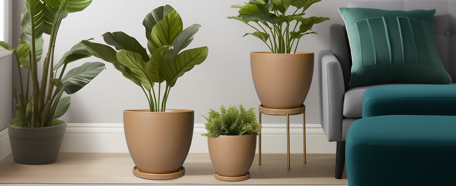 thumbnail video image 2 of Epfamily 6-Inch Matte Brown Ceramic Planter Pot with Saucer | Modern Indoor Outdoor Pot for Houseplants & Succulents, 2 of 8