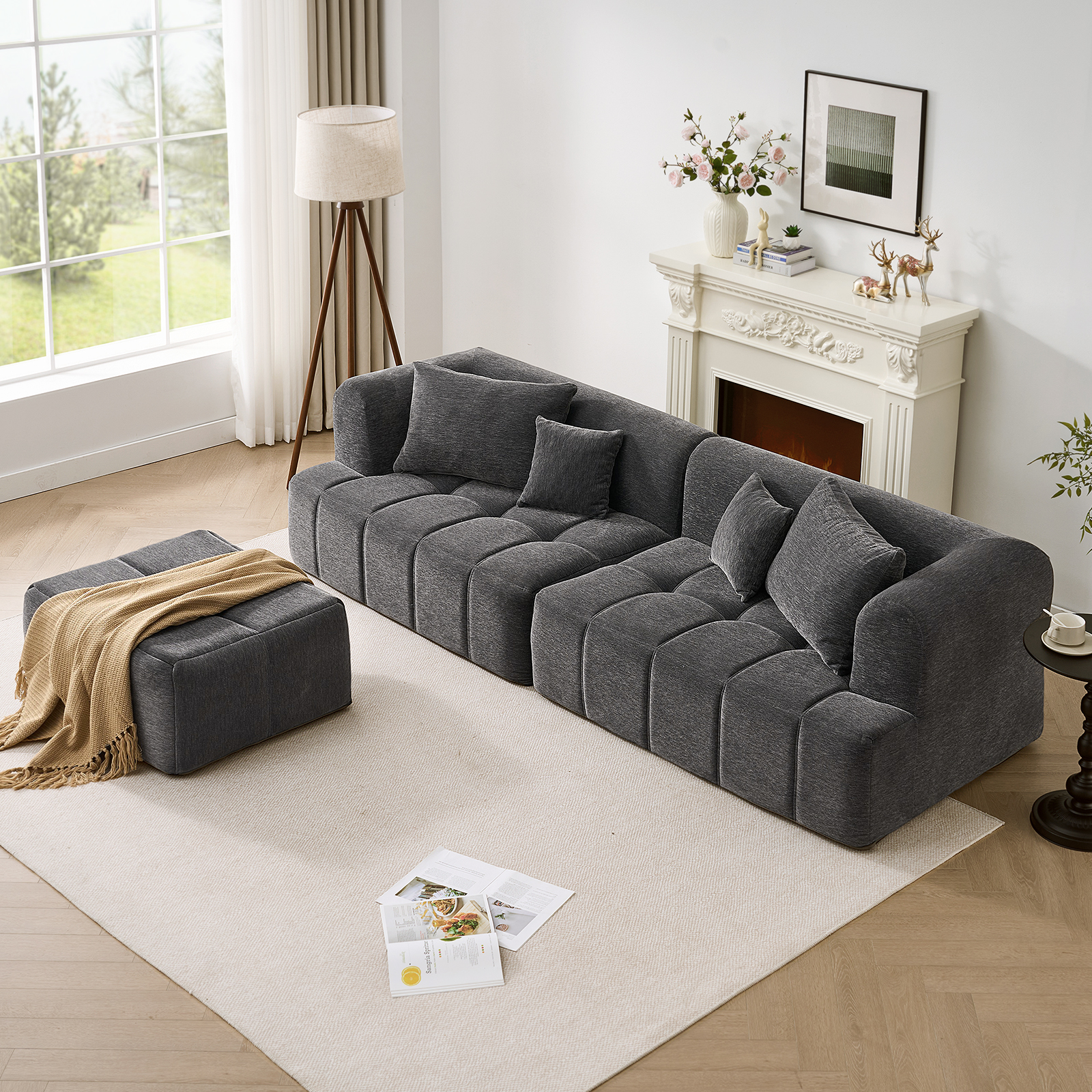 thumbnail video image 2 of ONBRILL 97” Modular L-Shape Sectional Sofa with Ottoman, Gray, 2 of 9
