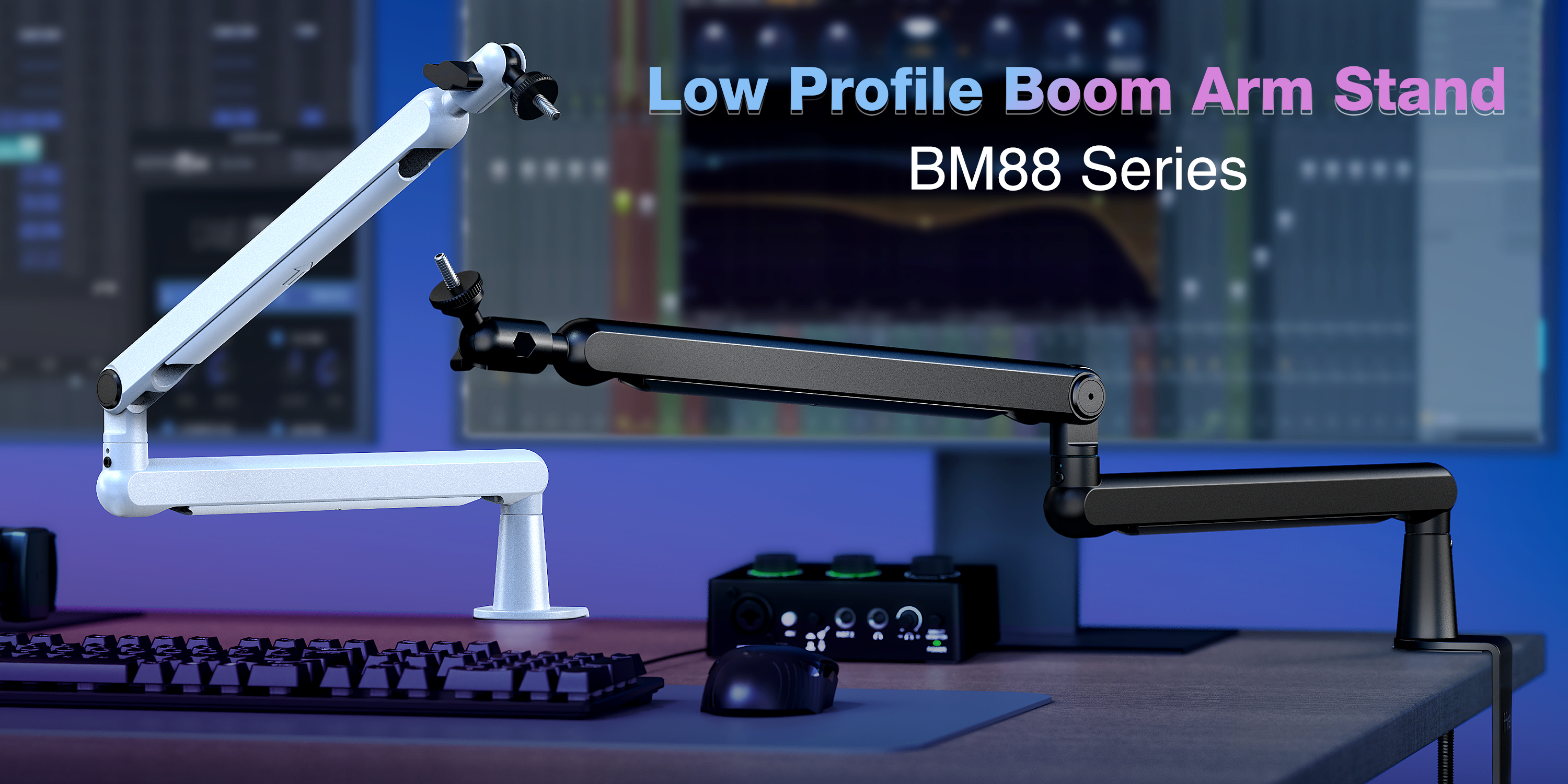 FIFINE BM88 Low Profile Microphone Boom Arm Stand, Heavy Duty Desk