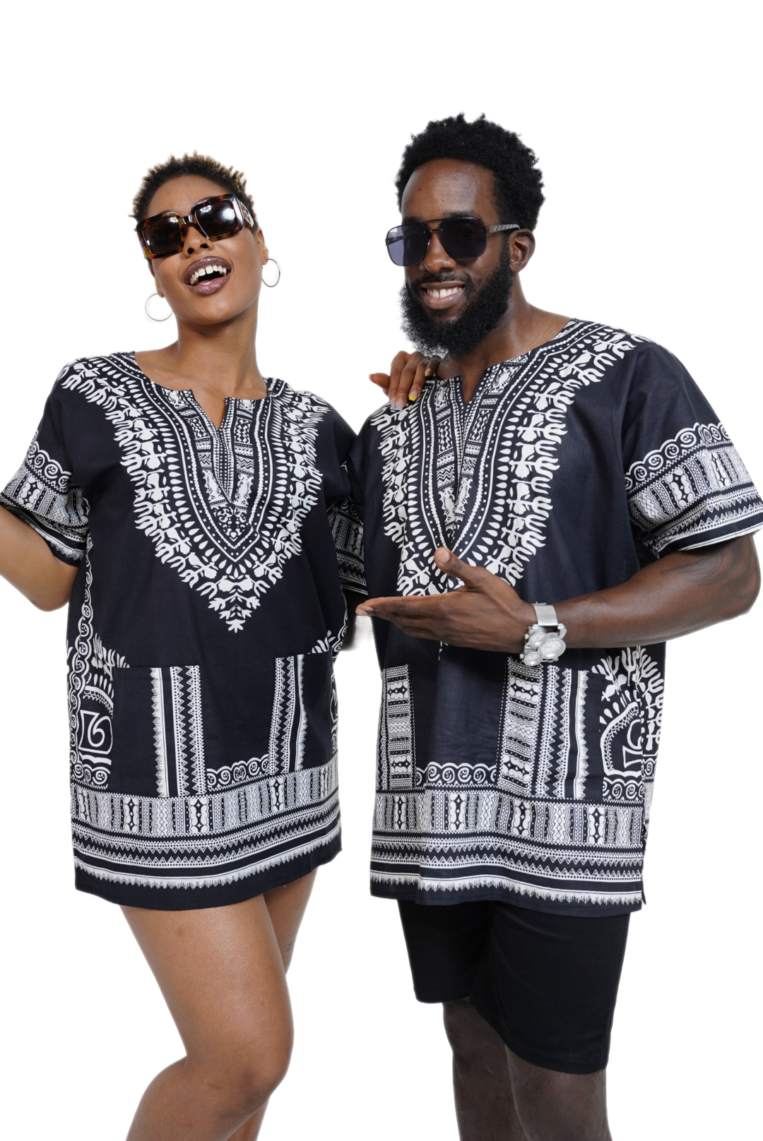 thumbnail video image 2 of Black and White Traditional African  Dashiki Shirt, 2 of 10