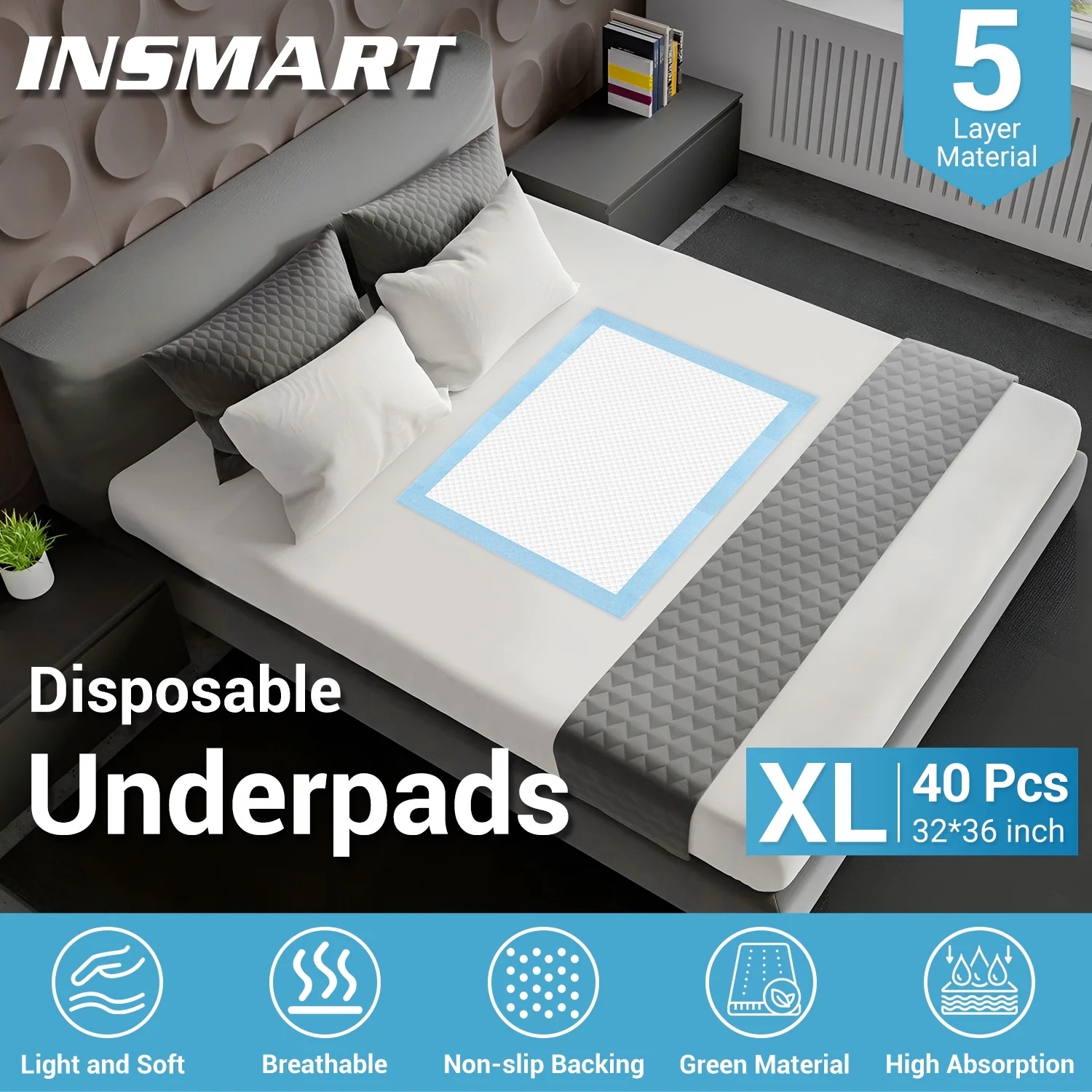 thumbnail video image 2 of INSMART Bed Pads for Incontinence Disposable, 32 x 36 Waterproof Underpads, Maximum Absorbent Unisex Chucks Pad, Bed Liners Chux for Adults, Kids and Pets, XL (40 Count), 2 of 6