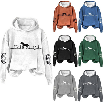 thumbnail video image 2 of Baqcunre Horse Heartbeat Horse Lover Casual Hoodie Casual Long Sleeve Sweatshirt Soft Printed Shirt Women's Winter Sweatshirt Tops Shirts for Women Going Out Tops Womens Tops,Color Grey,S, 2 of 5