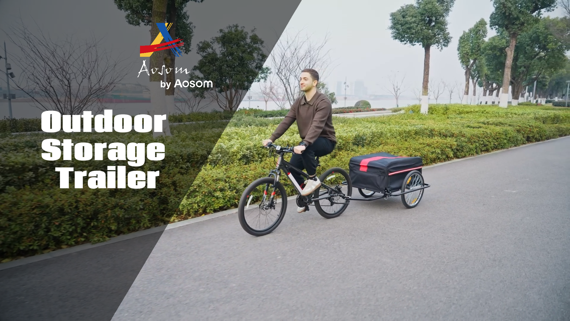 thumbnail video image 2 of Aosom Bicycle Cargo Trailer, Two-Wheel Bike Luggage Wagon Trailer with Removable Cover, Red, 2 of 10