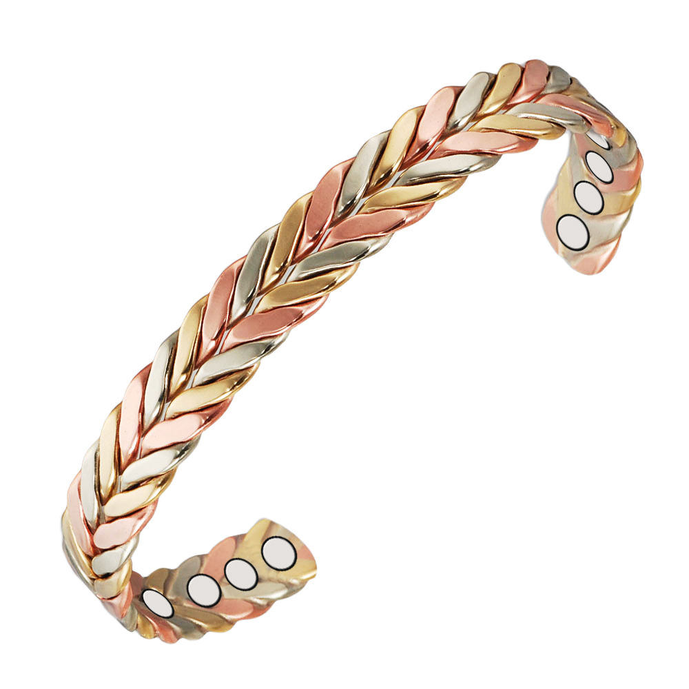 thumbnail video image 2 of Wollet Tri Colored Braided Copper Magnetic Bracelet for Women Men, 6.5'' Pure Copper Bangles, Copper Jewelry Gifts, 2 of 9