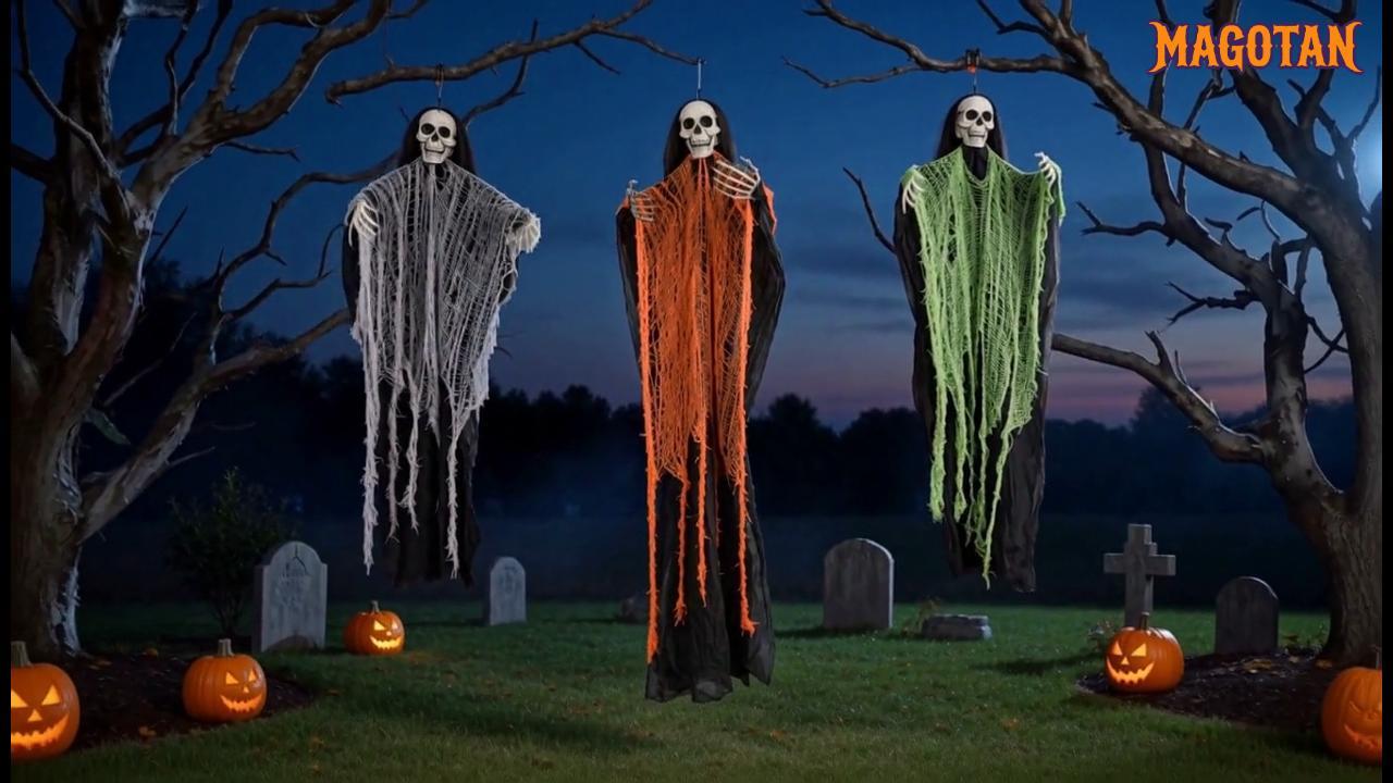 thumbnail video image 2 of Magotan 3 Pack Hanging Halloween Decorations,Hanging Tree Halloween Outdoor Decorations,Spooky Ghosts Decorations for Front Porch Yard Tree, 2 of 8