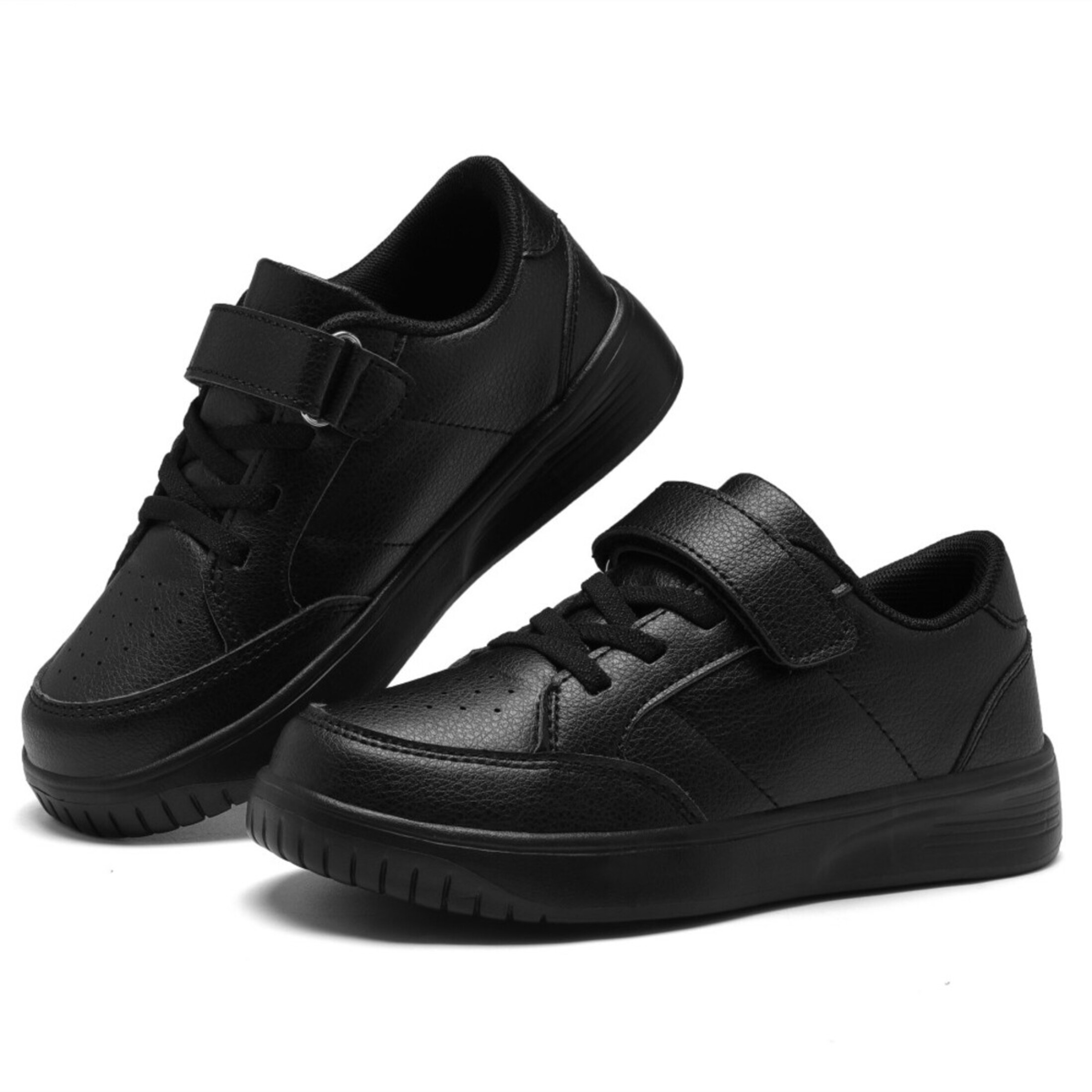 thumbnail video image 2 of Kids Light Athletic Sneakers, Hook and Loop Daily Walking Shoes, Black (Boys & Girls), 2 of 8