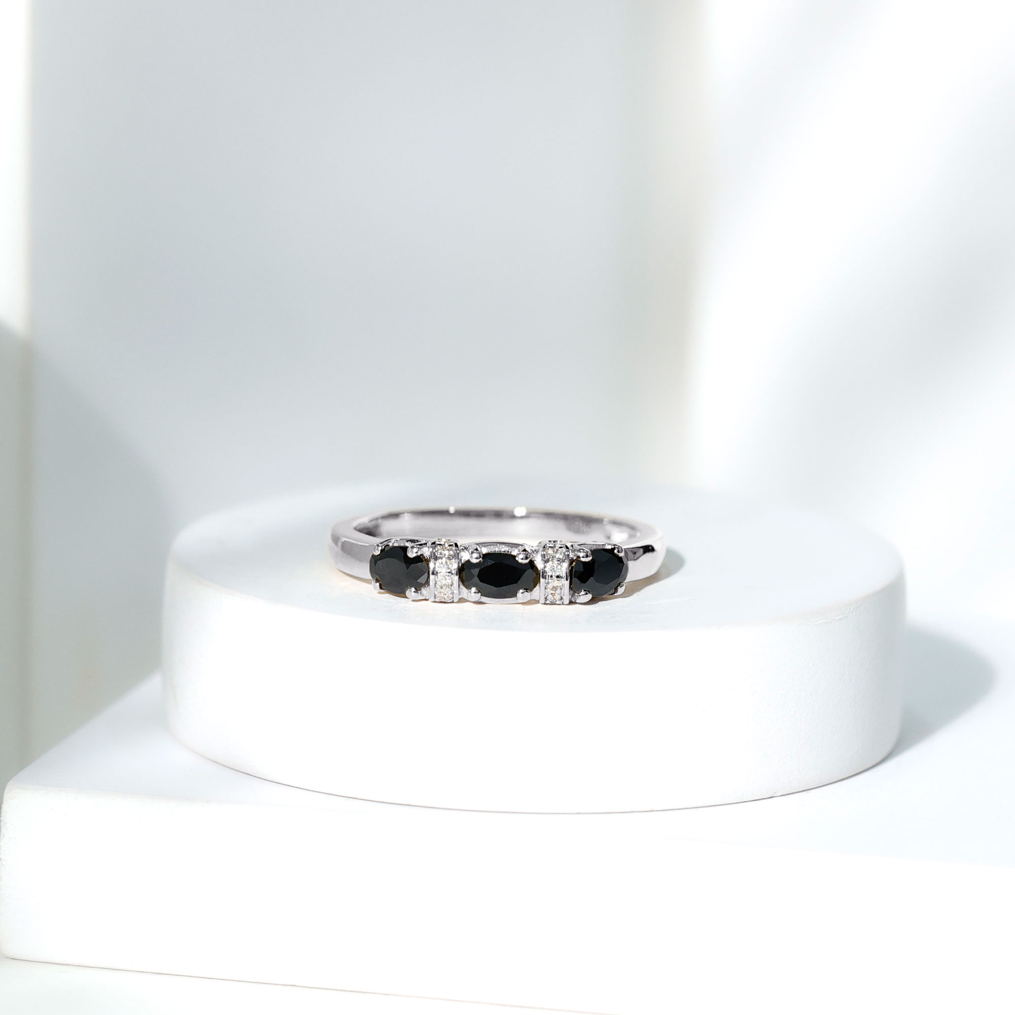 thumbnail video image 2 of Rosec Jewels Oval Shape Black Onyx Ring with Diamond for Women - AAA Quality, 10K White Gold, US 10.50, 2 of 8