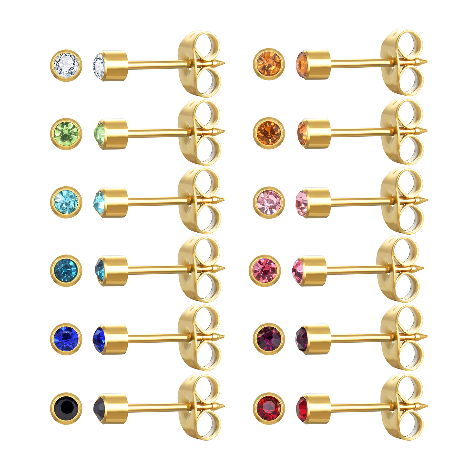 thumbnail video image 2 of Justjandm Ear Piercing Stud Earrings, Multicolor Cubic Zirconia Earrings, 12 Pairs, 316L Stainless Steel, 2 of 8