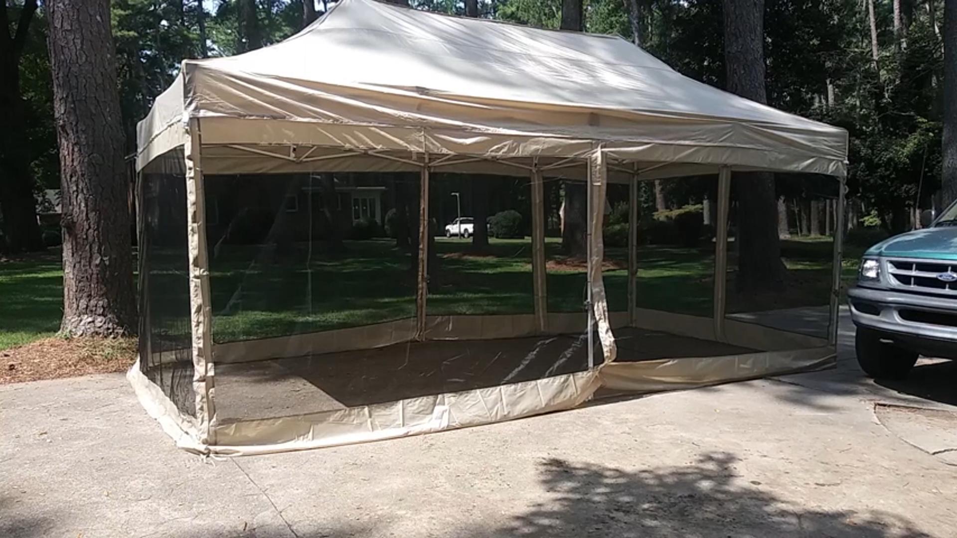 thumbnail video image 2 of COBIZI 10x20 Heavy Duty Pop up Canopy with Mosquito Net,Instant Outdoor Shelter Large Canopy Tent for Outside,Gazebo with Mesh Sidewalls for Party,Backyard,Camping,Gray, 2 of 10