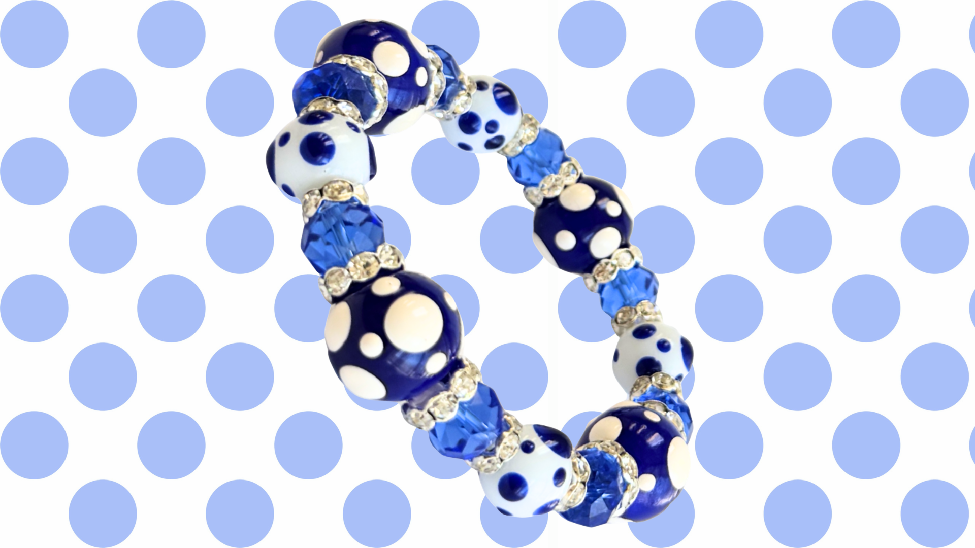 thumbnail video image 2 of Polka Dots Glass Beaded Stretch Bracelet, Blue Hanukkah Bracelet, Christmas Birthday Gift Idea, 1 pc, 2 of 12