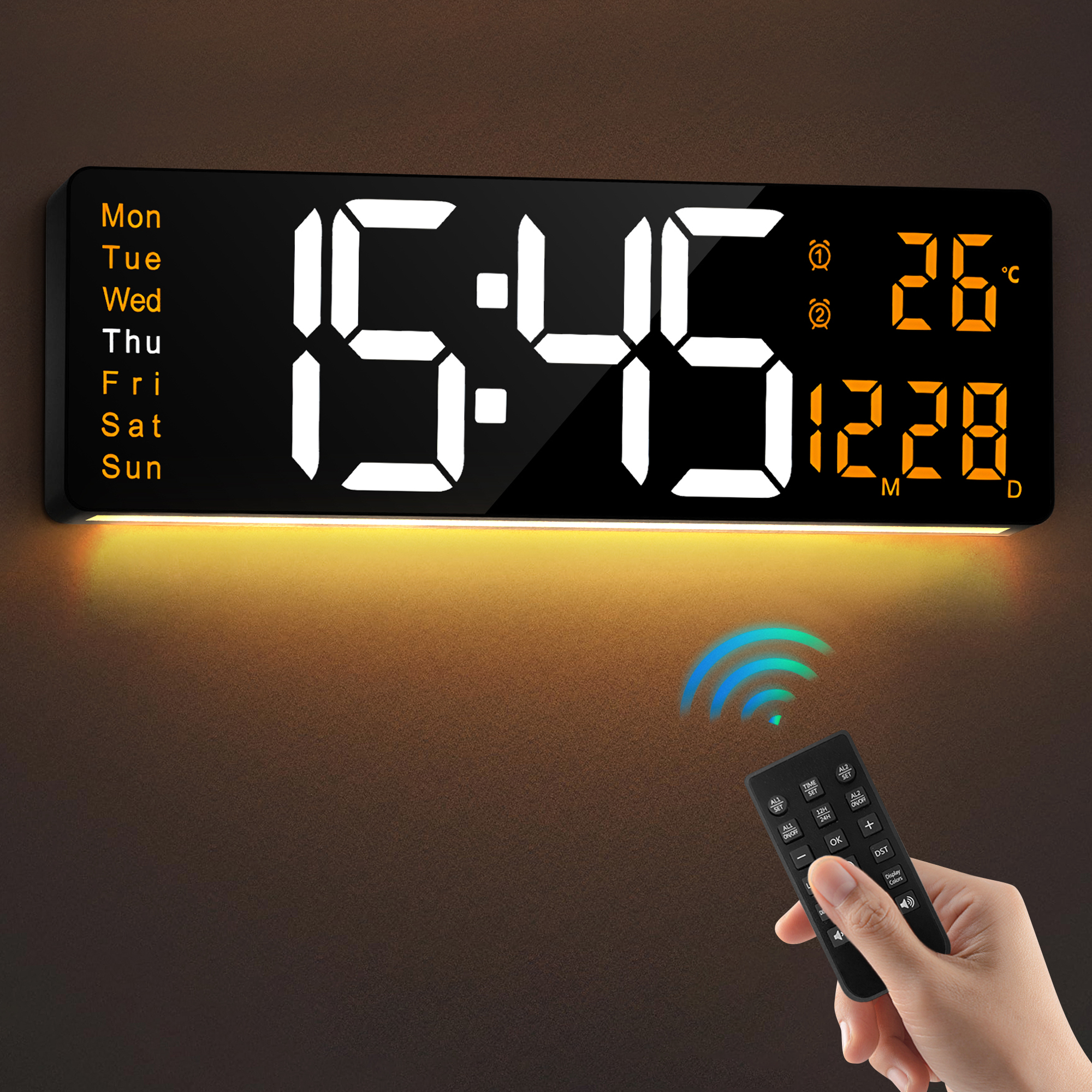 thumbnail video image 2 of TOYOOSKY 16" Large Digital Wall Clock Battery Operated - Atomic LED Display for Living Room Decor, Bedroom, Kitchen, Home Decor and Room Accessories, 2 of 8