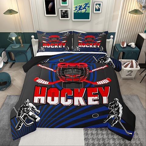 thumbnail video image 2 of Homewish Sport Theme Full Size Comforter Sets,Ice Hockey Lover Bedding Comforter Set,White Deepblue Bedding Sets For Girls Kids,Super Cozy Room Decor Reversible,3 Pieces, 2 of 9