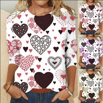 thumbnail video image 2 of hcuribad Valentine's Shirts for Women Womens Shirts t Shirts for Women Heart Printed Shirts for Women 3/4 Sleeve Round Neck Graphic Tees Holiday Tops Yellow S, 2 of 6