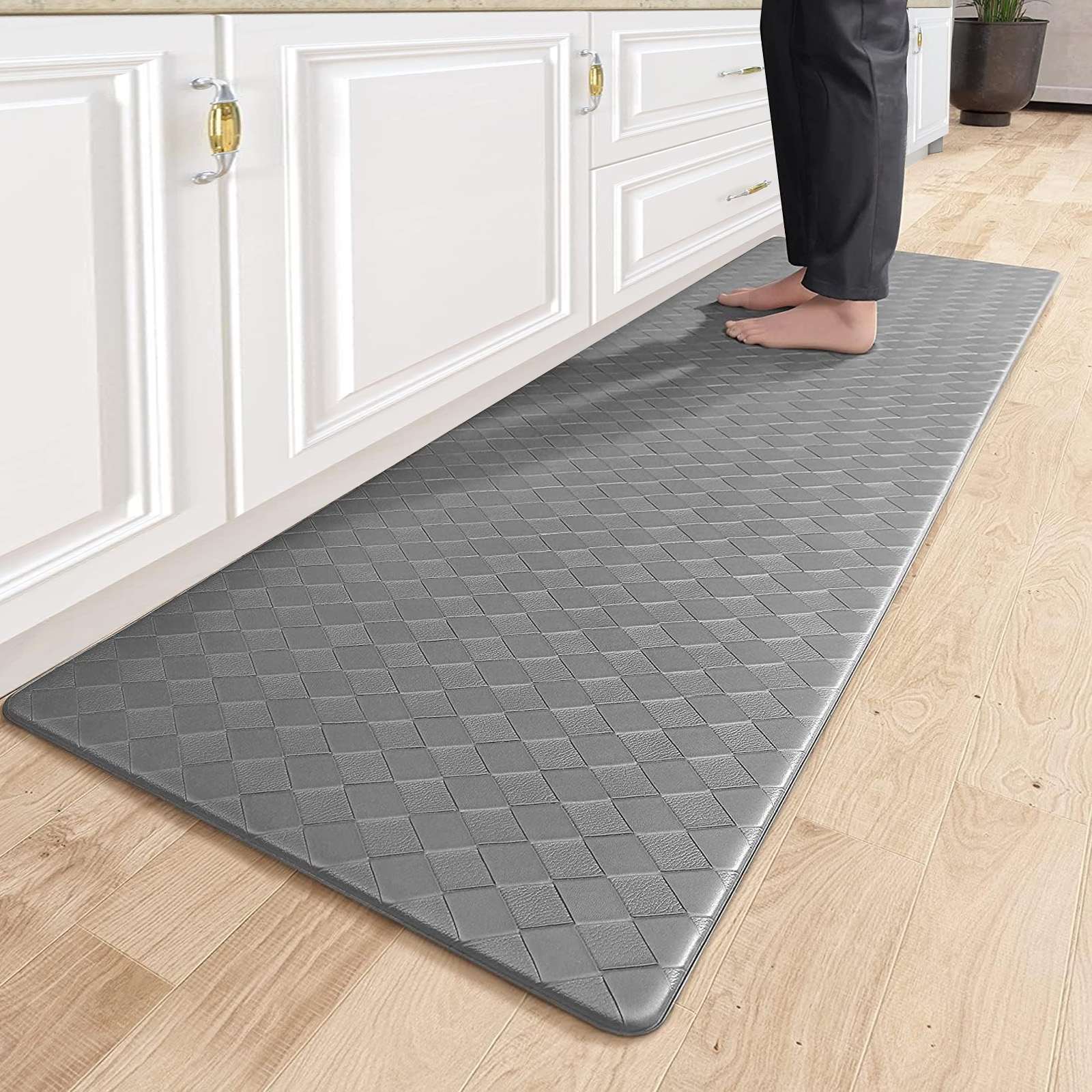thumbnail video image 2 of Anti Fatigue Mat, Yamaziot 17"x59" Kitchen Runner Rug, 0.4" Thickness Comfort Cushioned Standing Mat, Waterproof, Non-Slip, Brown, 2 of 8