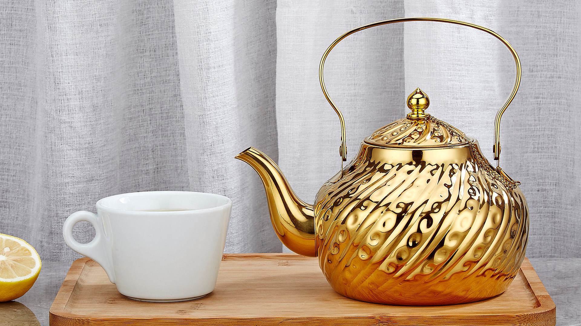 thumbnail video image 2 of SANQIAHOME Antique 2.0LStainless Steel Teapot with Infuser Gold, 2 of 10