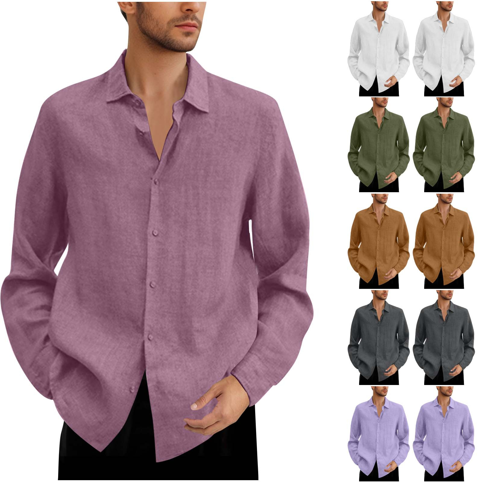 thumbnail video image 2 of WREESH Men's Fashion Shirts Turndown Collar Long Sleeve Tops T-Shirt Summer Printing Button Shirt Sweartshirt White, 2 of 6