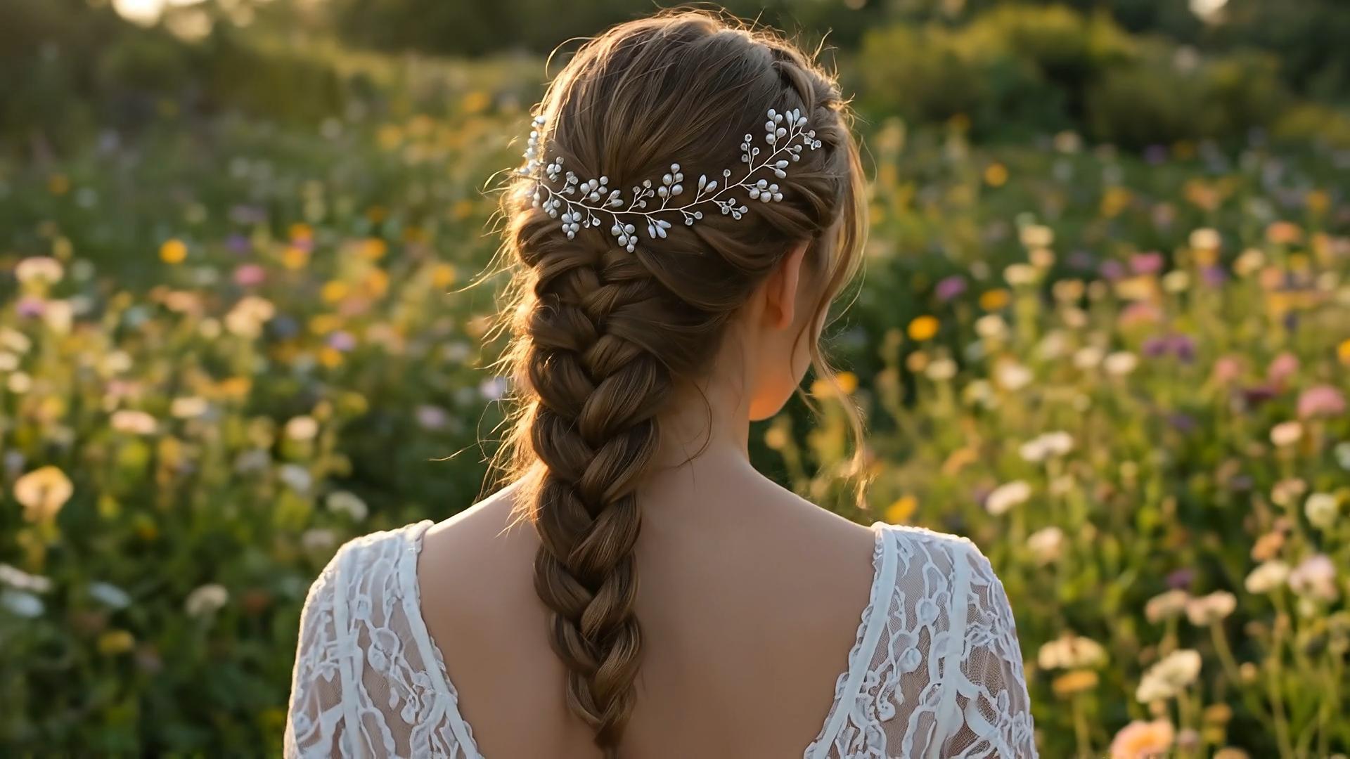 thumbnail video image 2 of Miallo Boho Silver Hair Vine for Women - Rustic Pearl Headpiece for Braids - Minimalist Crystal Hair Jewelry for Prom & Beach Wedding, 2 of 7