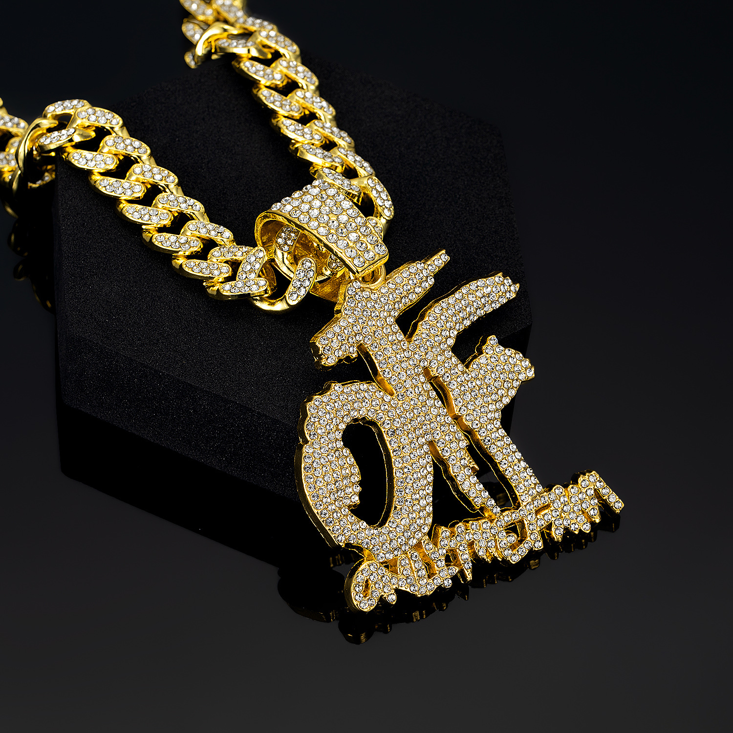 necklace alloy all diamond OTF letter pendant necklace Hip hop men's ...