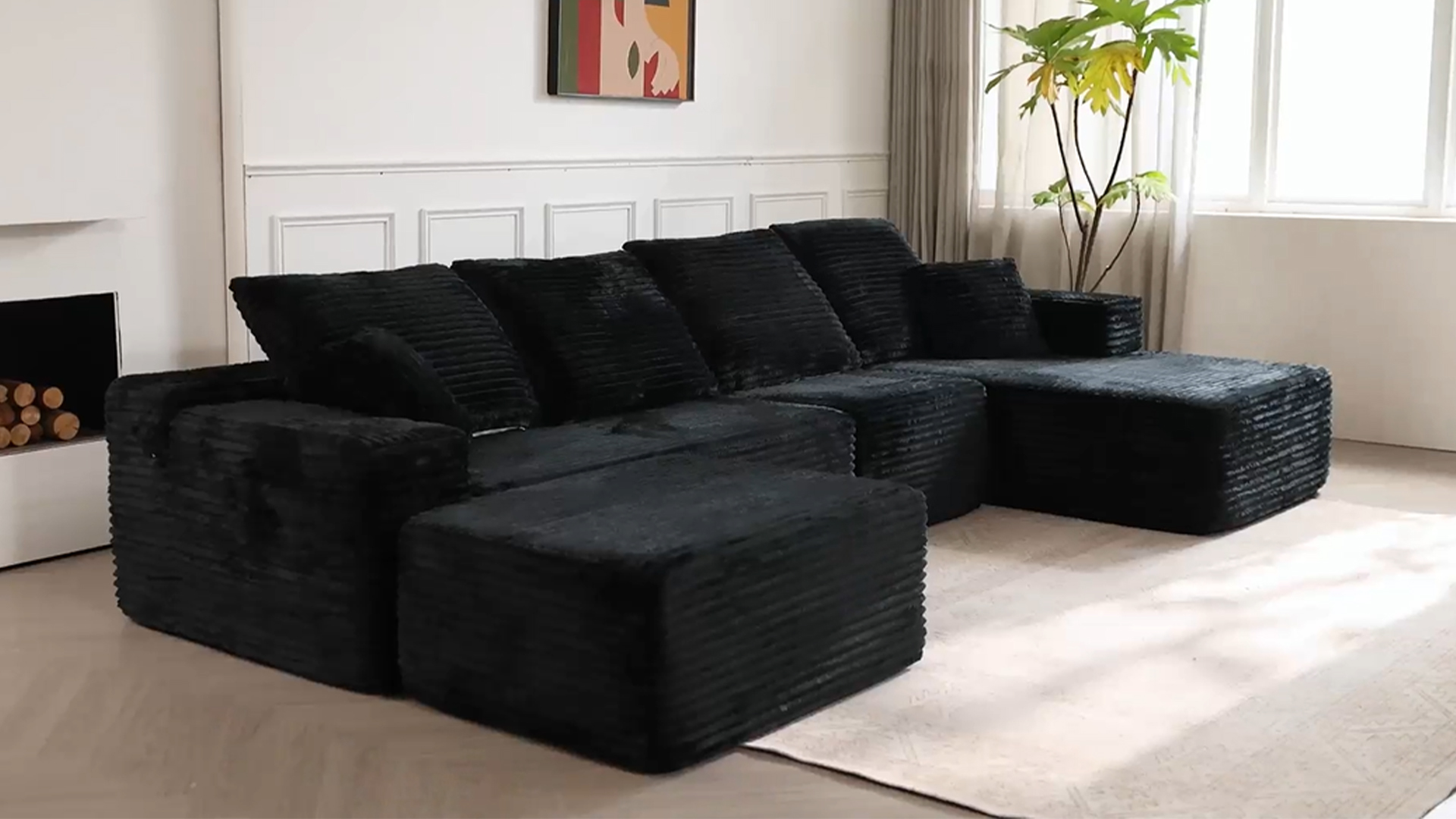 thumbnail video image 2 of Muumblus 168" Cloud Sectional Sofa, Cozy 5-Seater Modular Sofa, Plush Corduroy Sleeper Bed Couch, No Assembly Required, Gray, 2 of 9