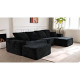 Muumblus 107" Cloud Sectional Sofa with Left Chaise, Cozy U-Shaped Modular Sofa with Ottoman, Plush Corduroy Sleeper Bed Couch, No Assembly Required, Gray - Walmart.com