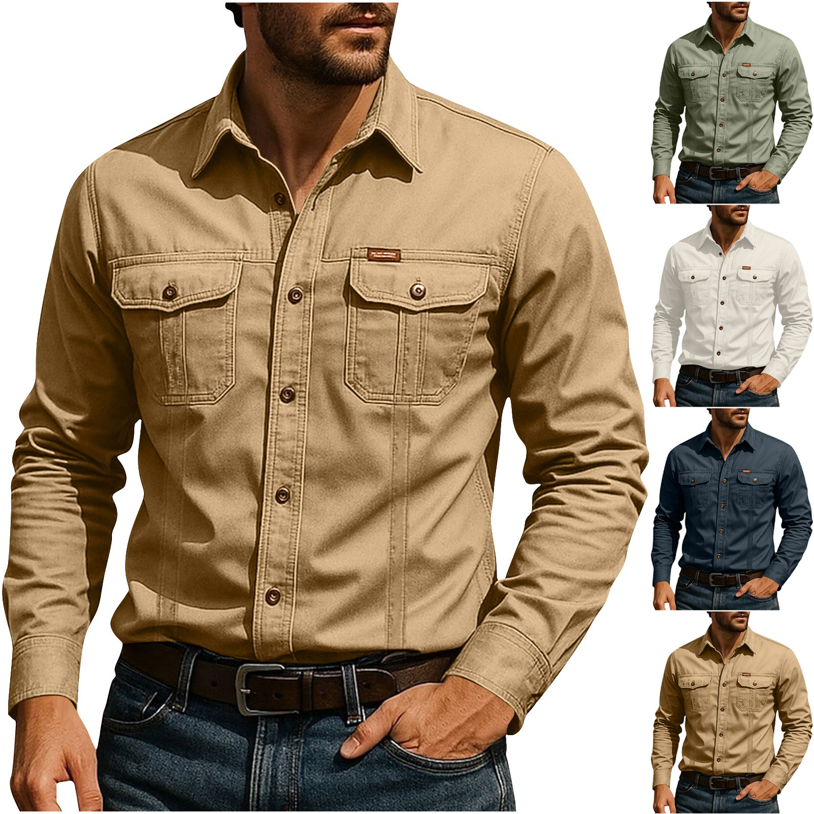thumbnail video image 2 of Dovford Men's Long Sleeve Work Shirt Casual Loose Fit Button Down Shirts with 2-Pocket for Outdoor Safari, 2 of 8