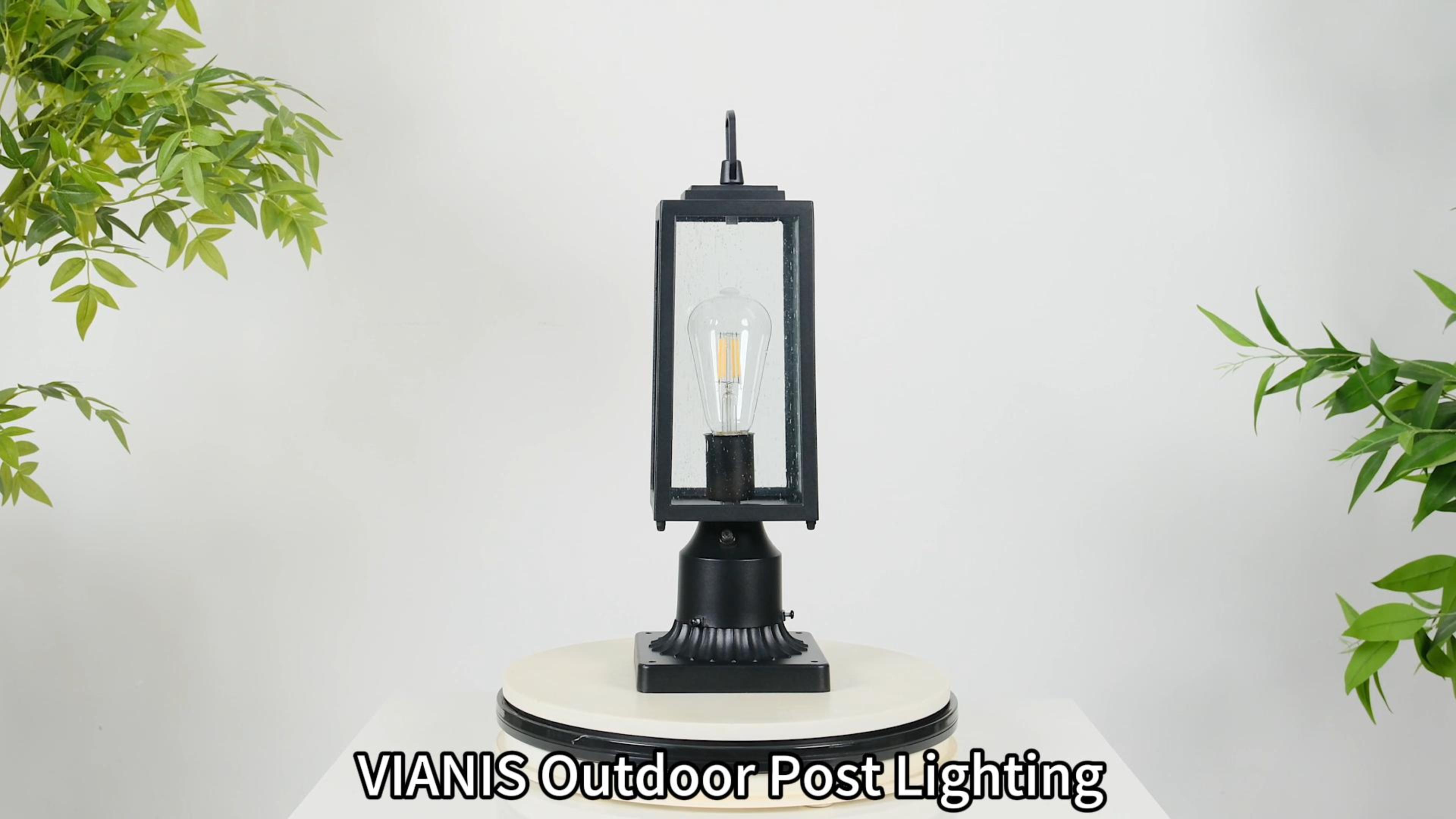 thumbnail video image 2 of VIANIS Dusk to Dawn Outdoor Post Lighting Hardwired 120V, Exterior Lamp Post Light Fixture 3 inch Pier Mount Base, Anti-Rust Modern Black Outdoor Lantern Pole Lights for Garden Yard Patio Pathway, 2 of 10