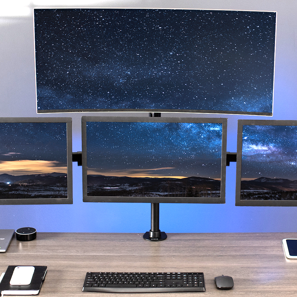 thumbnail video image 2 of VIVO Quad Monitor Heavy Duty Desk Mount 3 + 1, Holds Computer Screens up to 24", 2 of 6