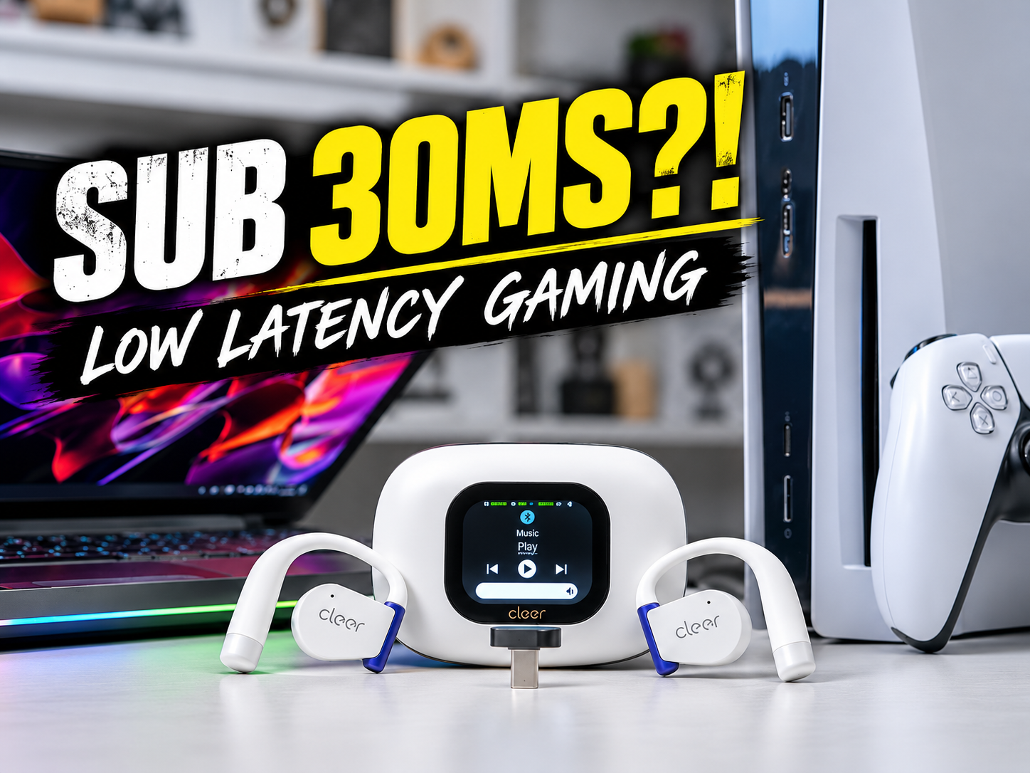 thumbnail video image 2 of Cleer ARC5 Gaming Open-Ear Wireless Earbuds | THX Certified, Spatial Audio, Head Tracking, Snapdragon Sound, LDAC, AptX Lossless, <30ms Low Latency Dongle, Dolby Atmos, 60H Battery - Black, 2 of 9