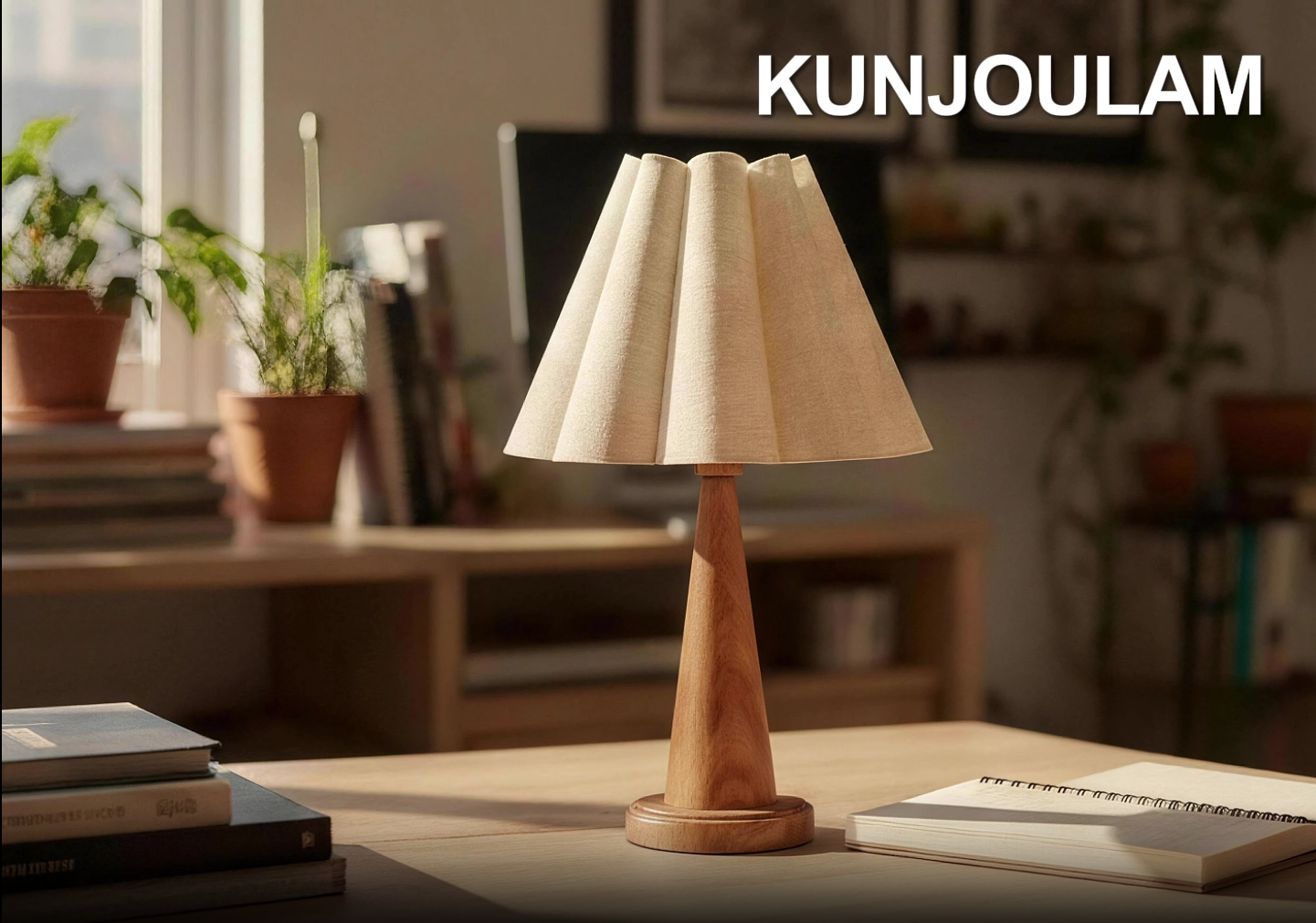 thumbnail video image 2 of KUNJOULAM Modern Simple Rustic Table Lamp Nightstand Light with Wood Metal Base Use E26 Bulb For Bedroom Livingroom Home Deco (Bulb Not Include), 2 of 10